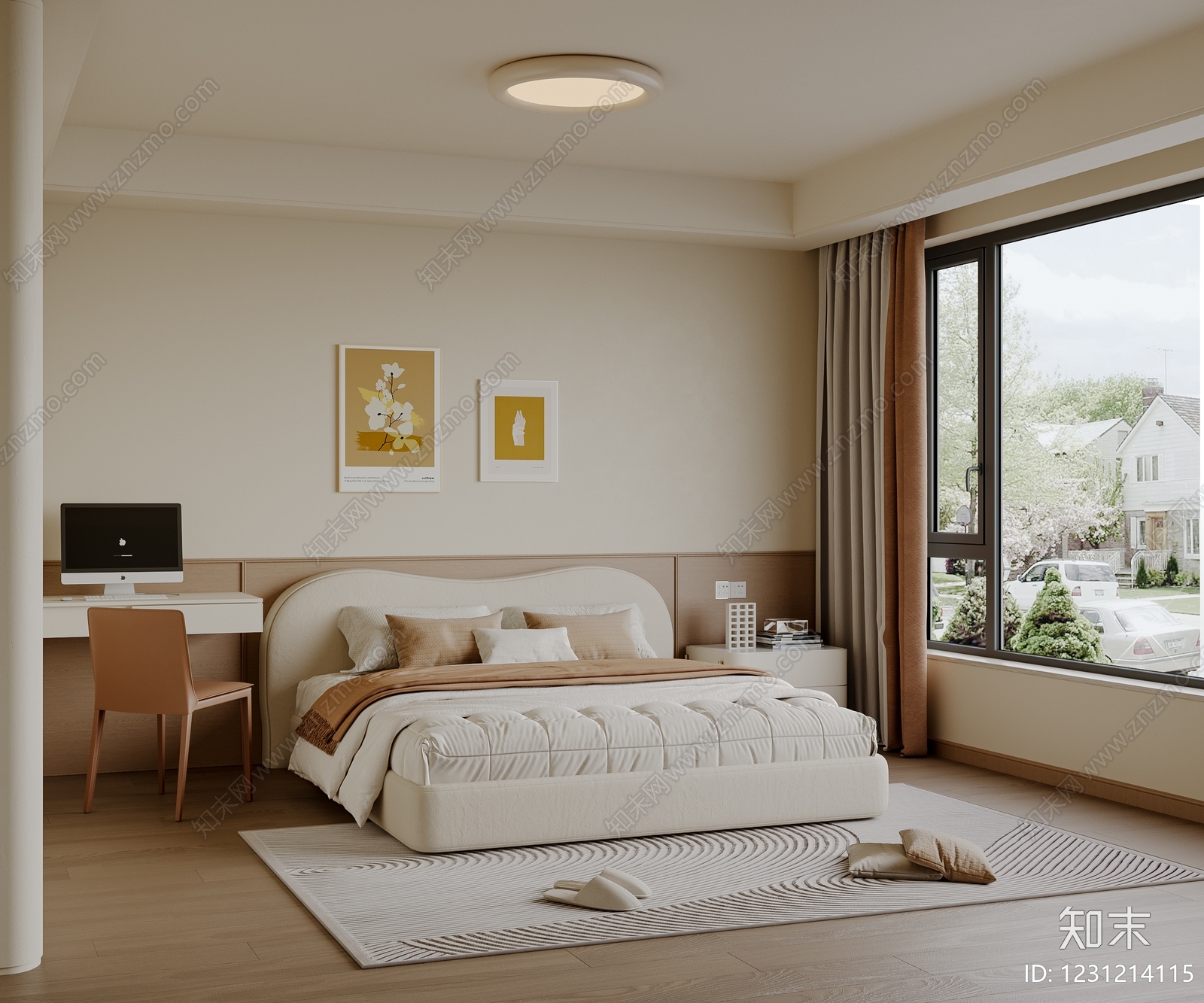 奶油风家居卧室3D模型下载【ID:1231214115】