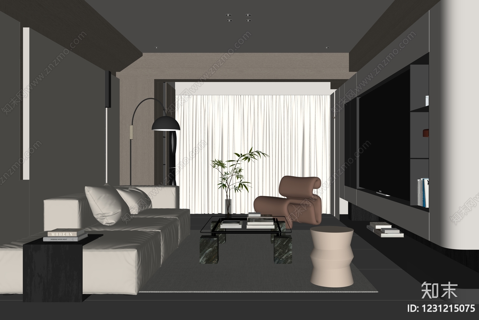 意式极简家居客厅SU模型下载【ID:1231215075】