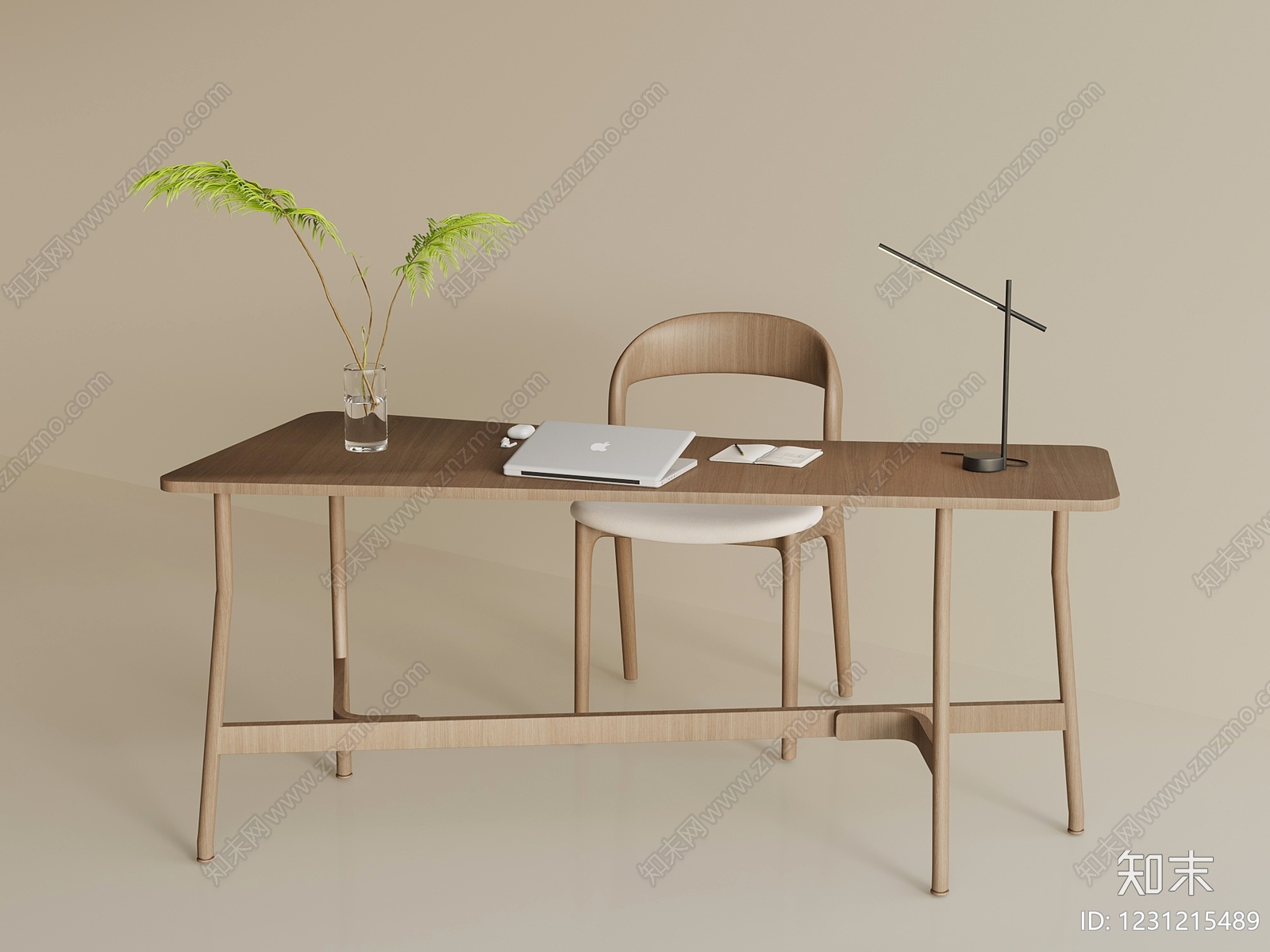 原木风书桌椅3D模型下载【ID:1231215489】