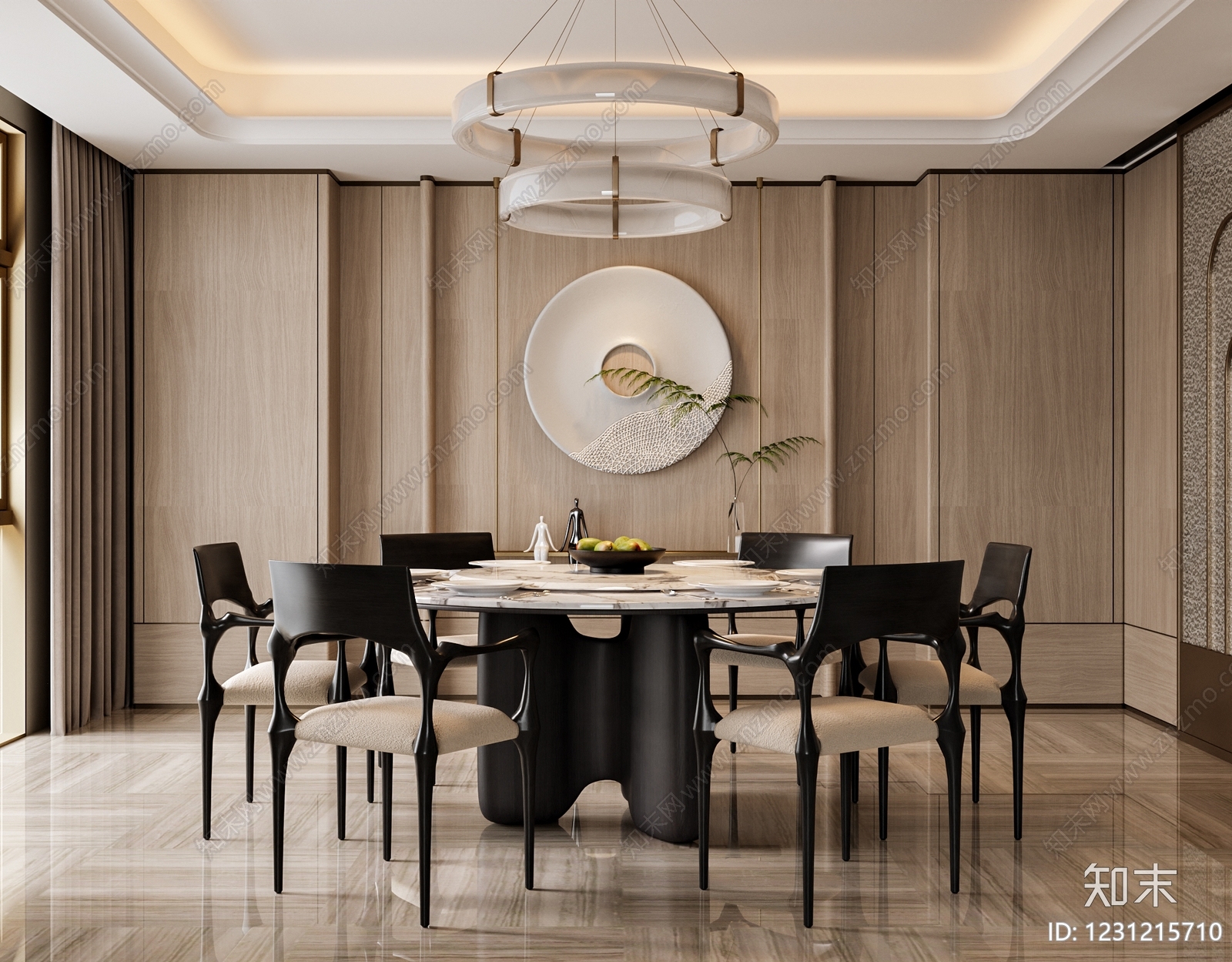 新中式家居餐厅3D模型下载【ID:1231215710】