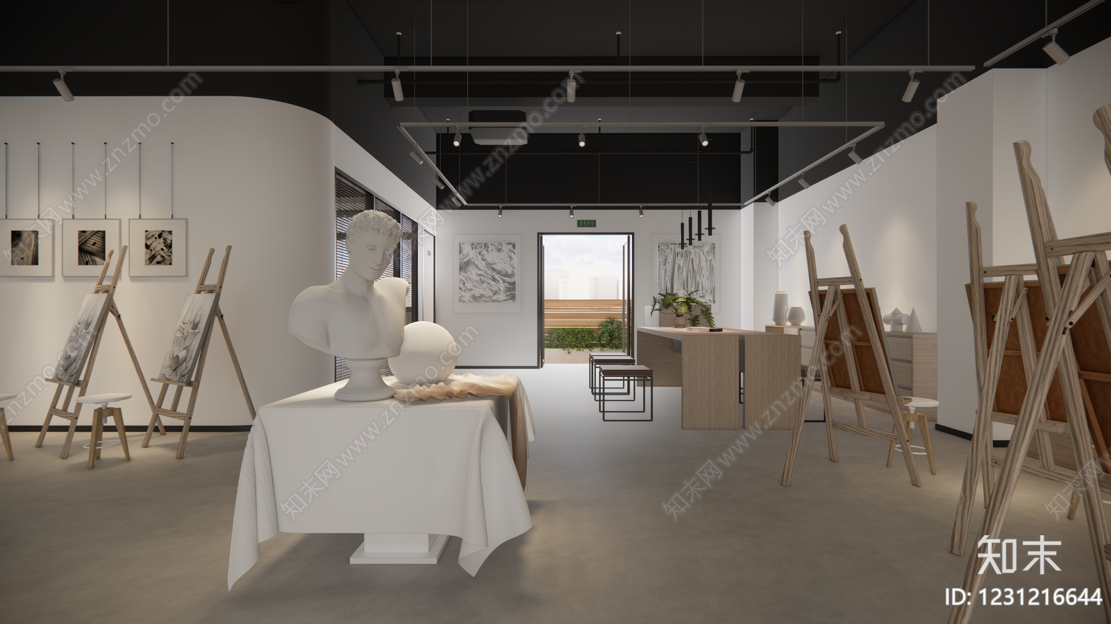 现代简约艺术展厅SU模型下载【ID:1231216644】