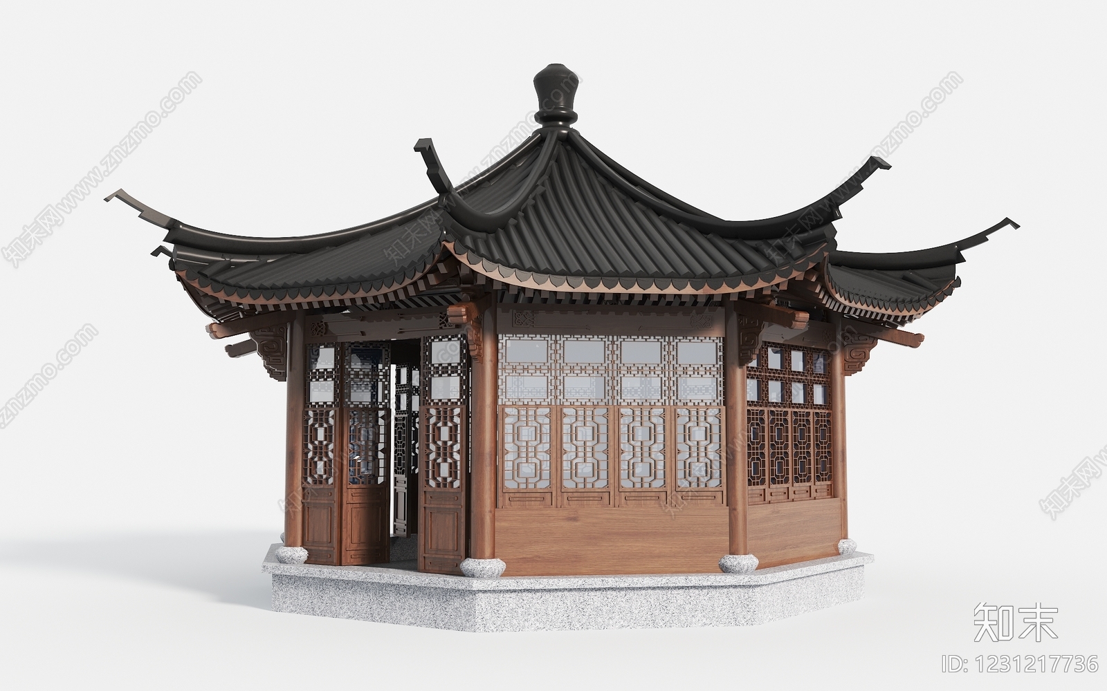 中式古建古建3D模型渲染效果图