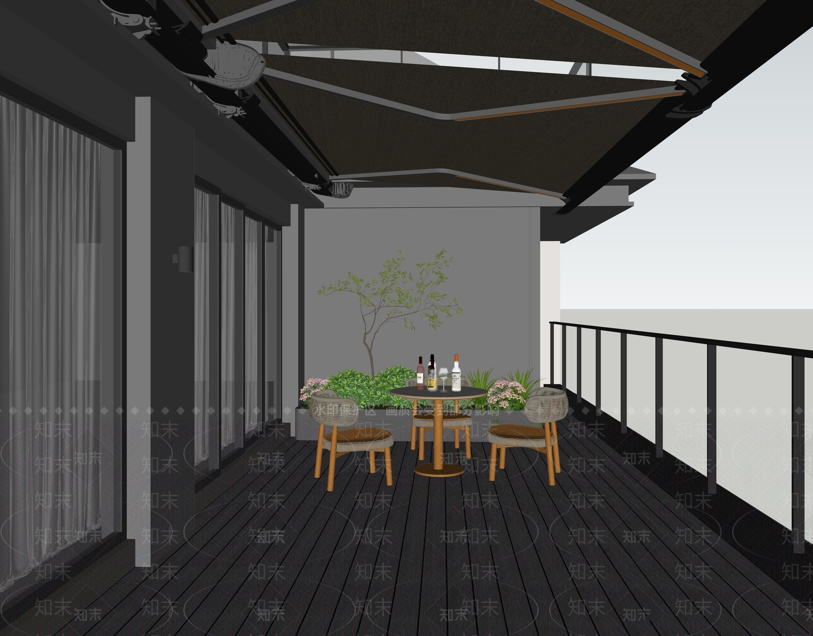 现代简约家居阳台SU模型下载【ID:1231218509】