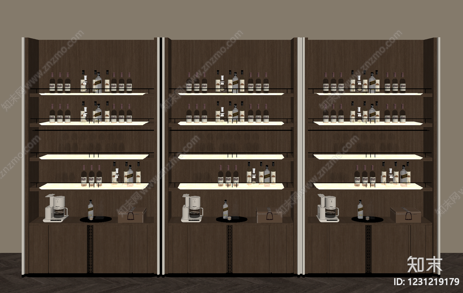 新中式酒柜SU模型下载【ID:1231219179】