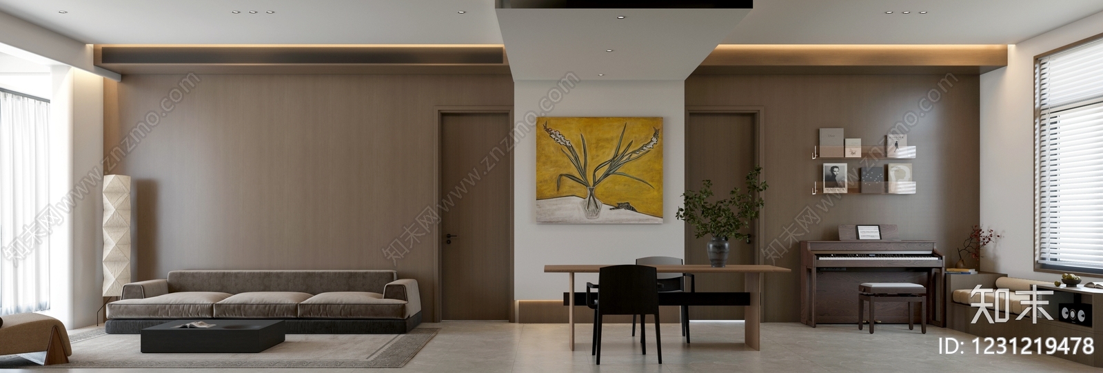 现代简约大平层客餐厅3D模型下载【ID:1231219478】
