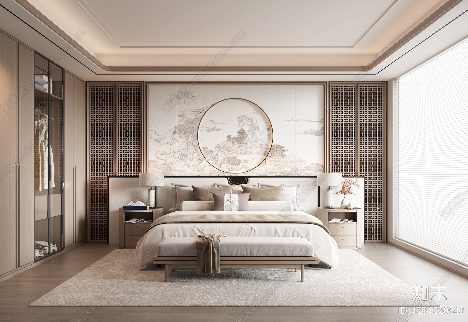 新中式主卧SU模型下载【ID:1231220843】