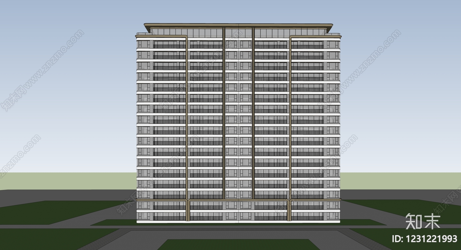 现代主义小高层住宅楼SU模型下载【ID:1231221993】