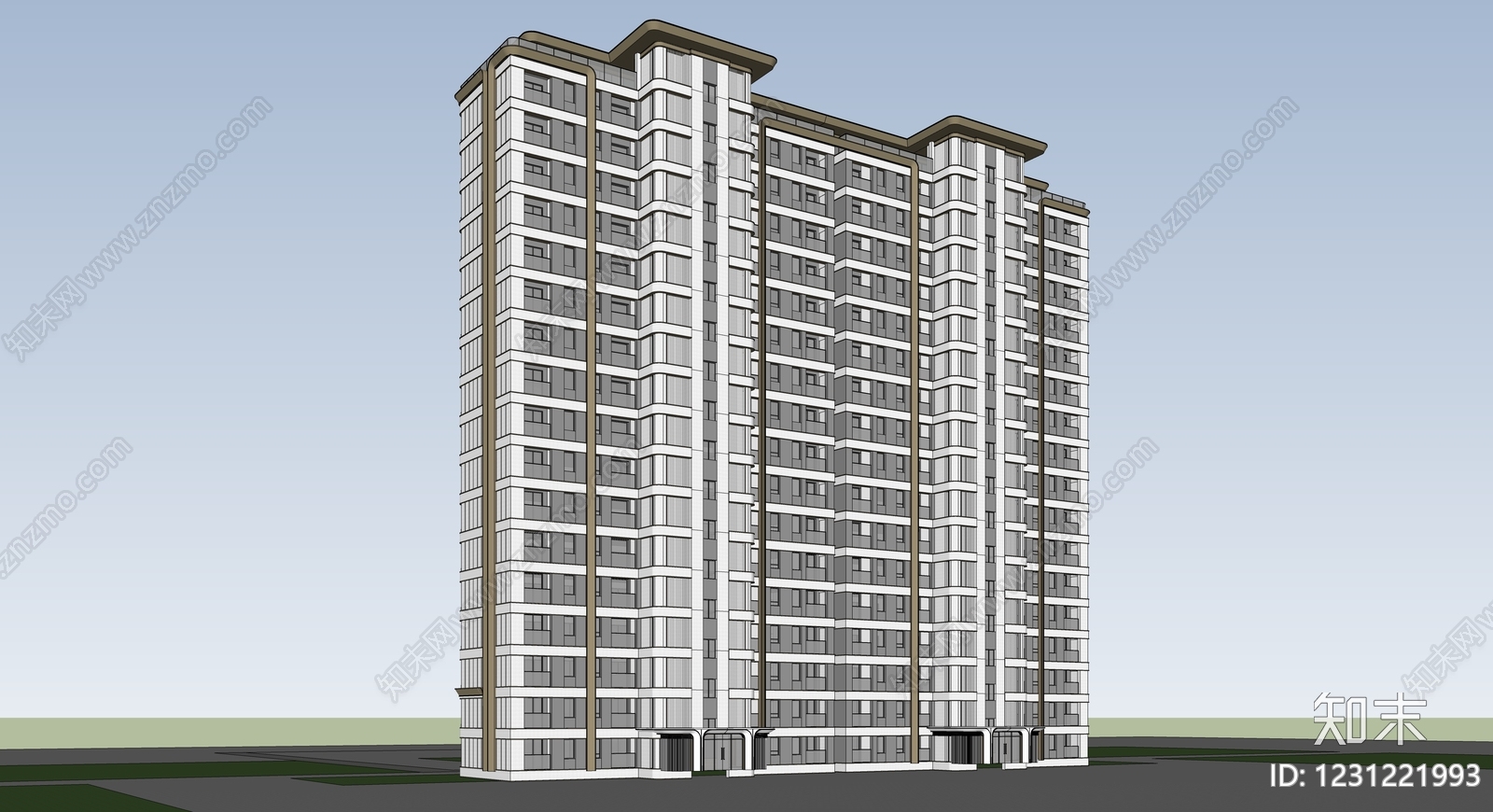 现代主义小高层住宅楼SU模型下载【ID:1231221993】