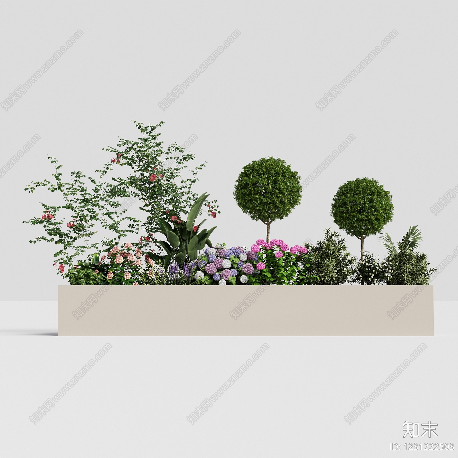 现代主义花草组合3D模型渲染效果图