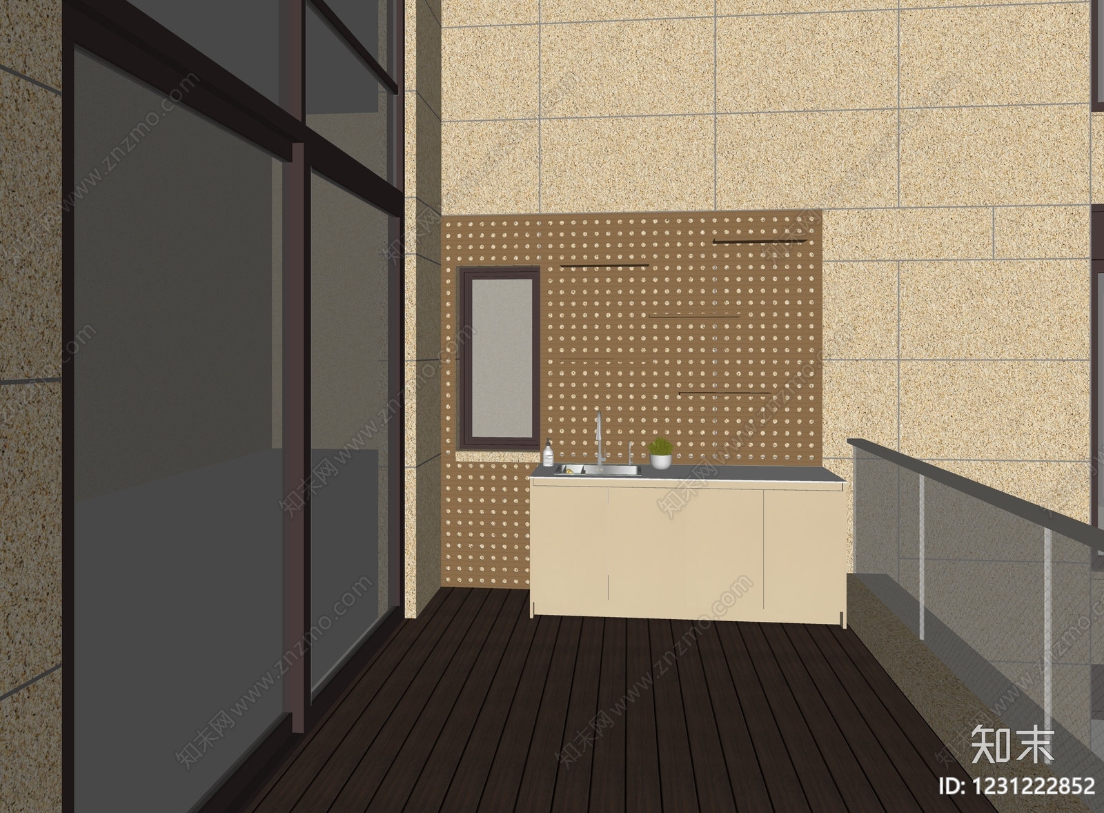 现代简约家居阳台SU模型下载【ID:1231222852】