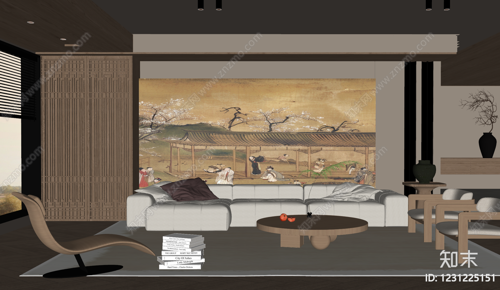 新中式家居客厅SU模型下载【ID:1231225151】