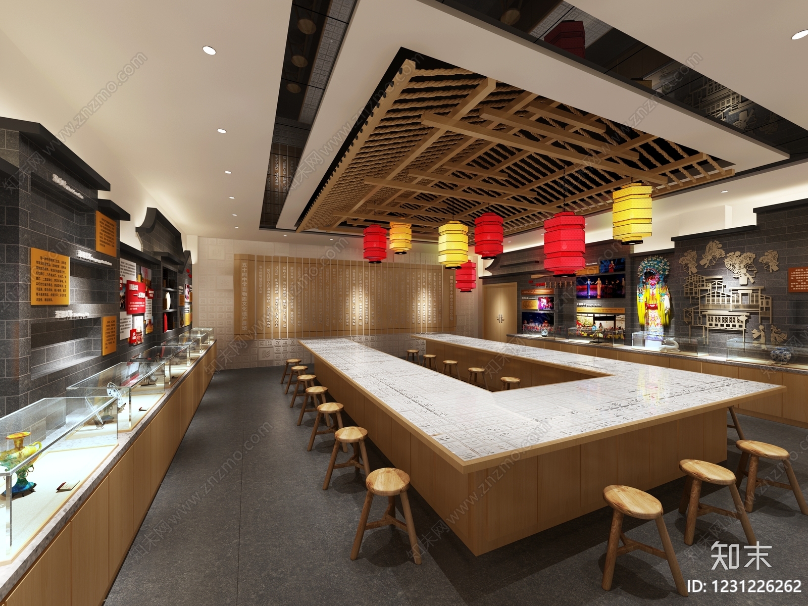 新中式非遗展厅3D模型下载【ID:1231226262】