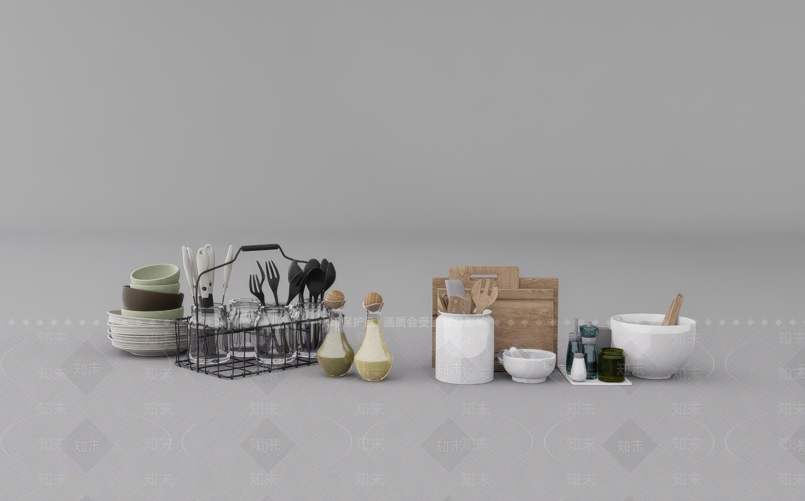 现代简约厨房用品组合SU模型下载【ID:1231227341】