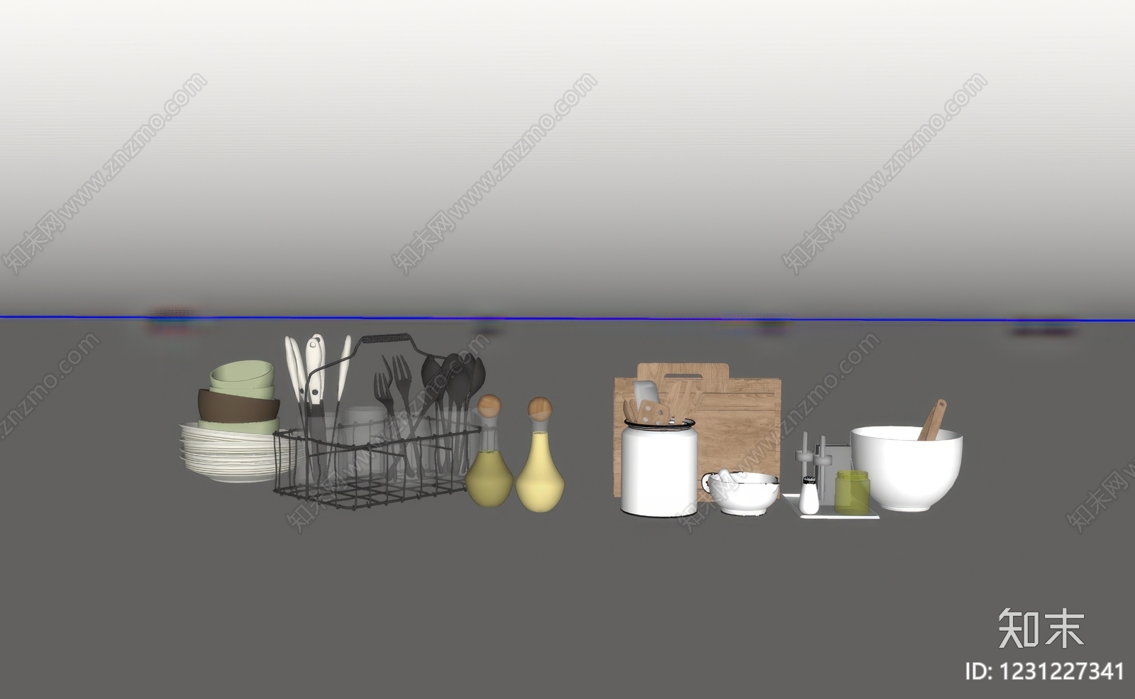 现代简约厨房用品组合SU模型下载【ID:1231227341】