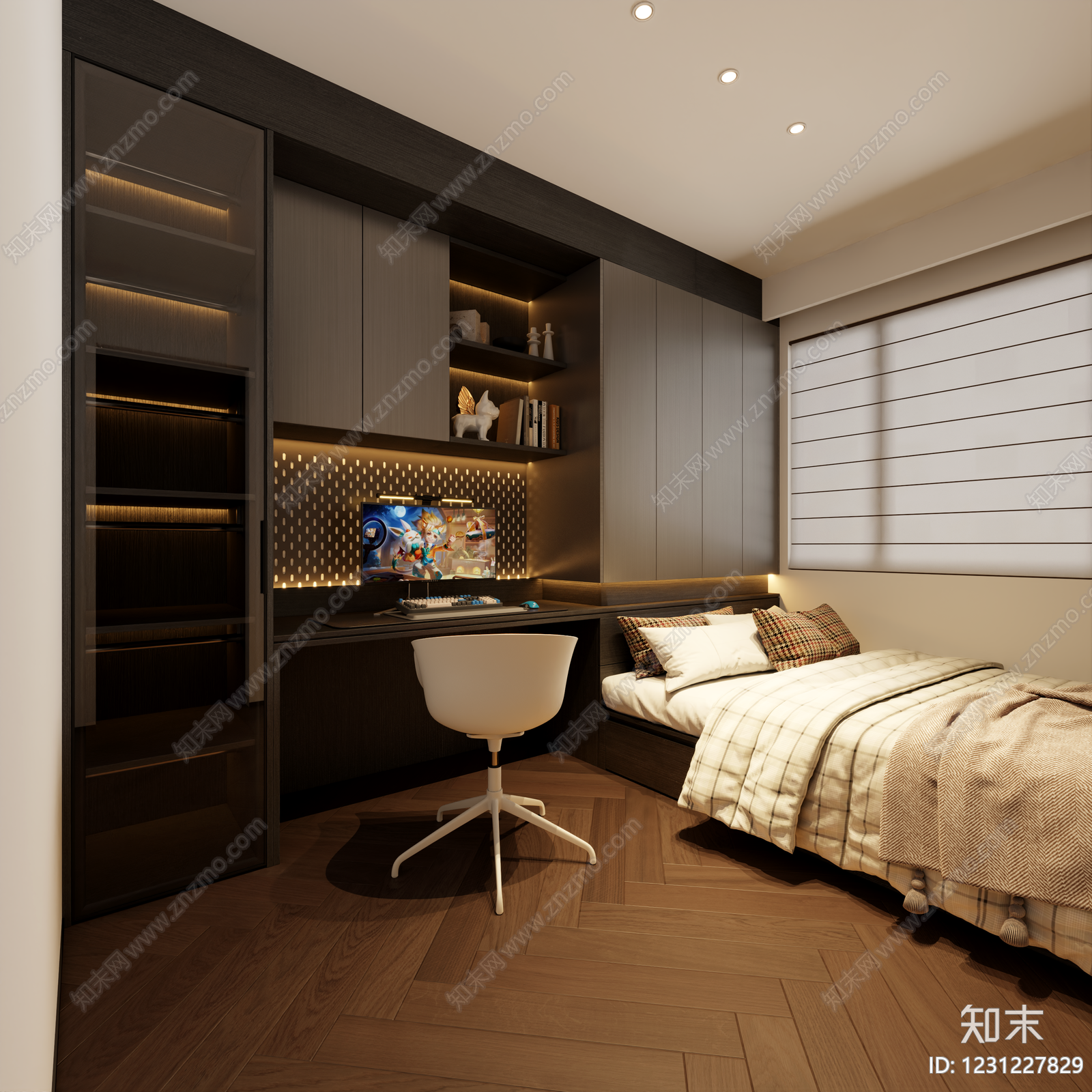 现代简约榻榻米卧室3D模型下载【ID:1231227829】
