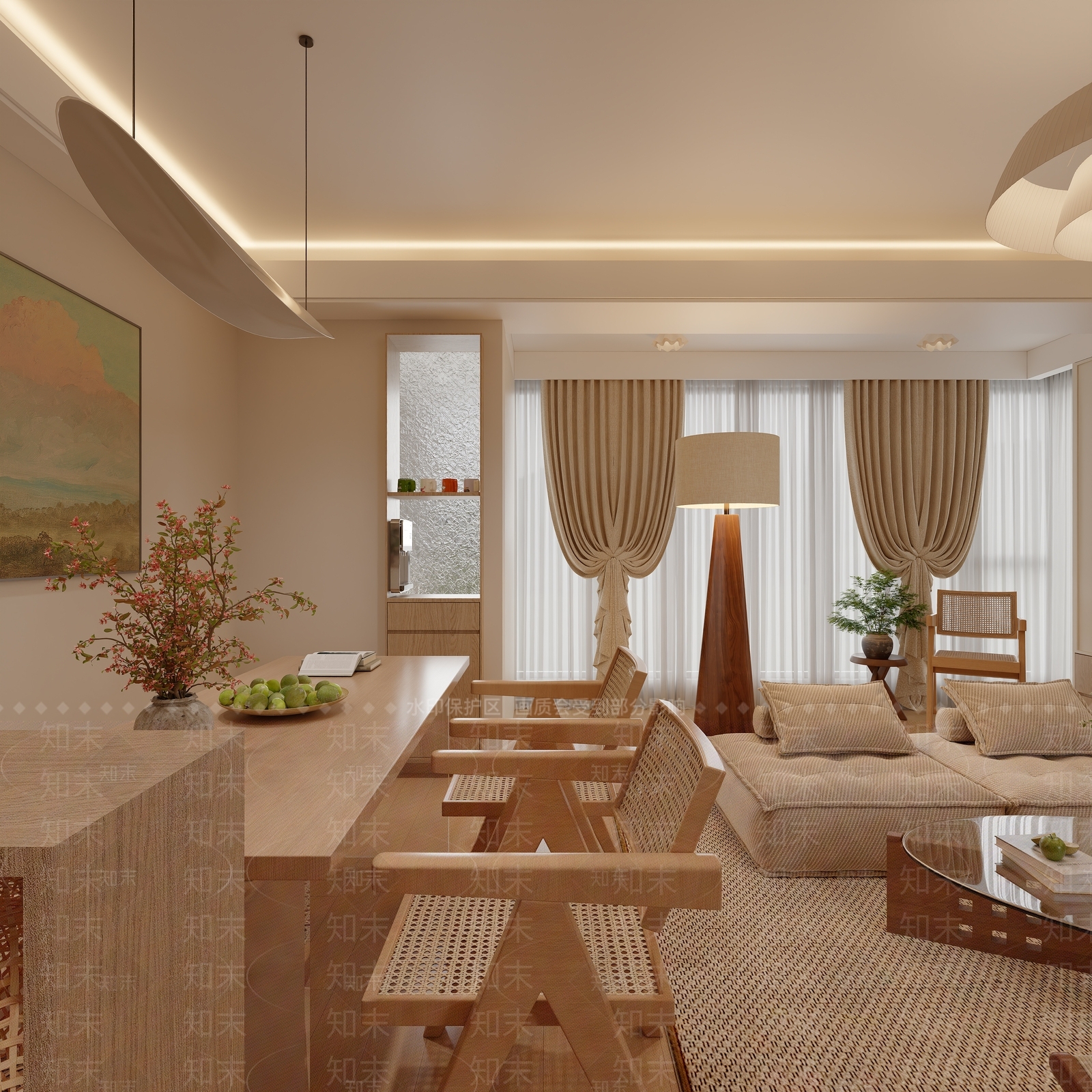 奶油风家居客厅3D模型下载【ID:1231229404】