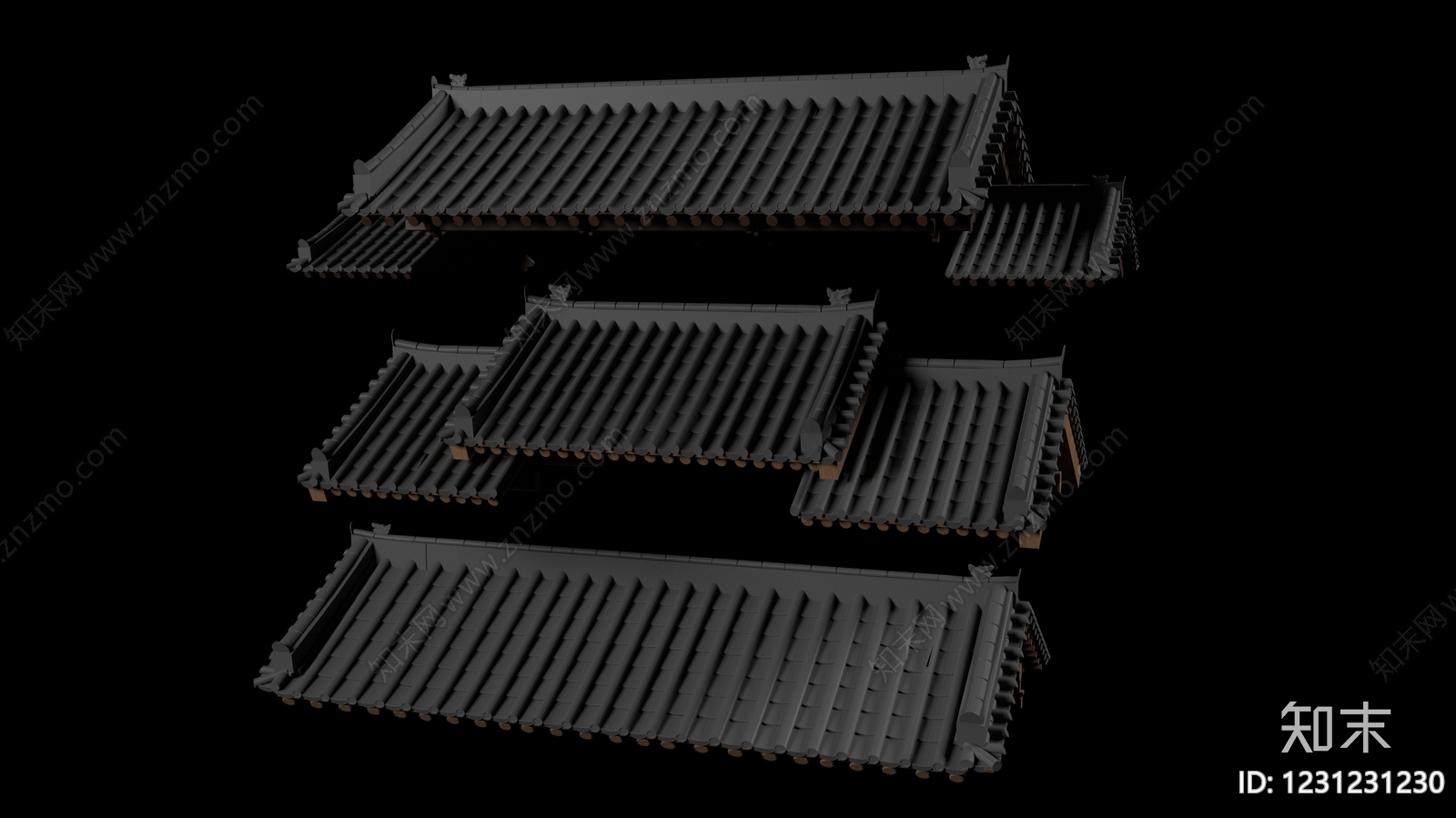 中式古建屋檐3D模型下载【ID:1231231230】