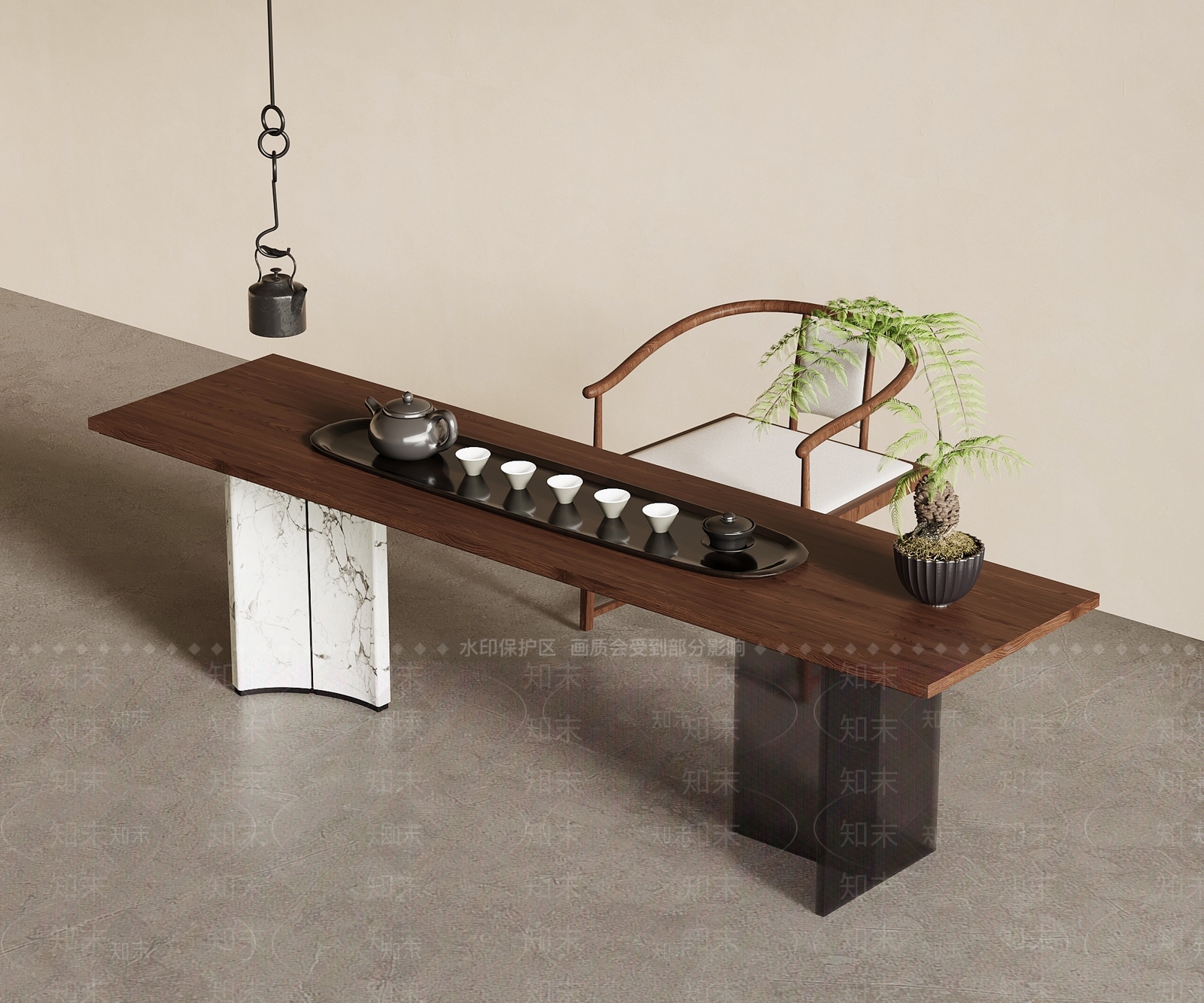 新中式茶桌椅3D模型下载【ID:1231231783】