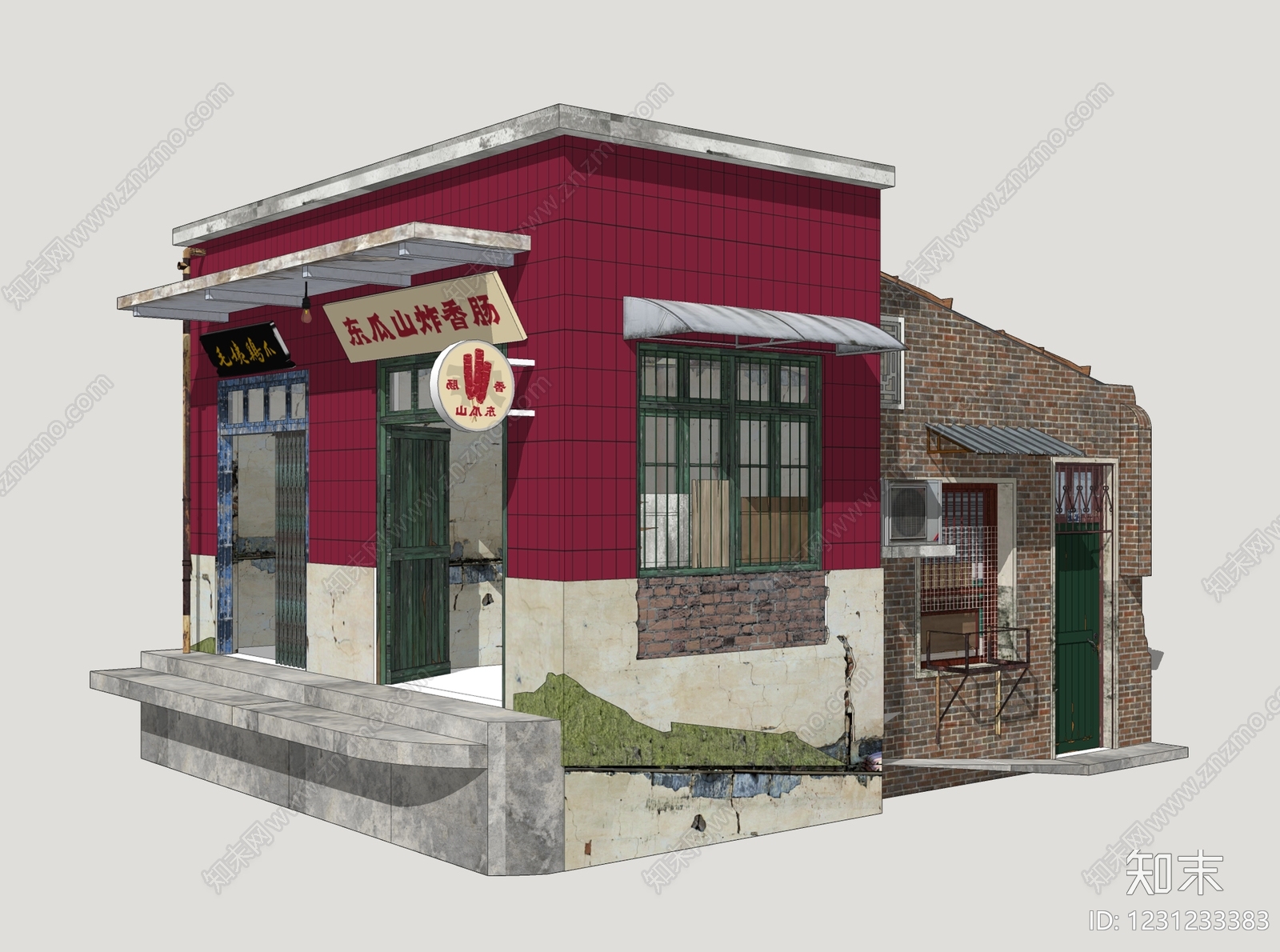 复古餐饮建筑SU模型下载【ID:1231233383】