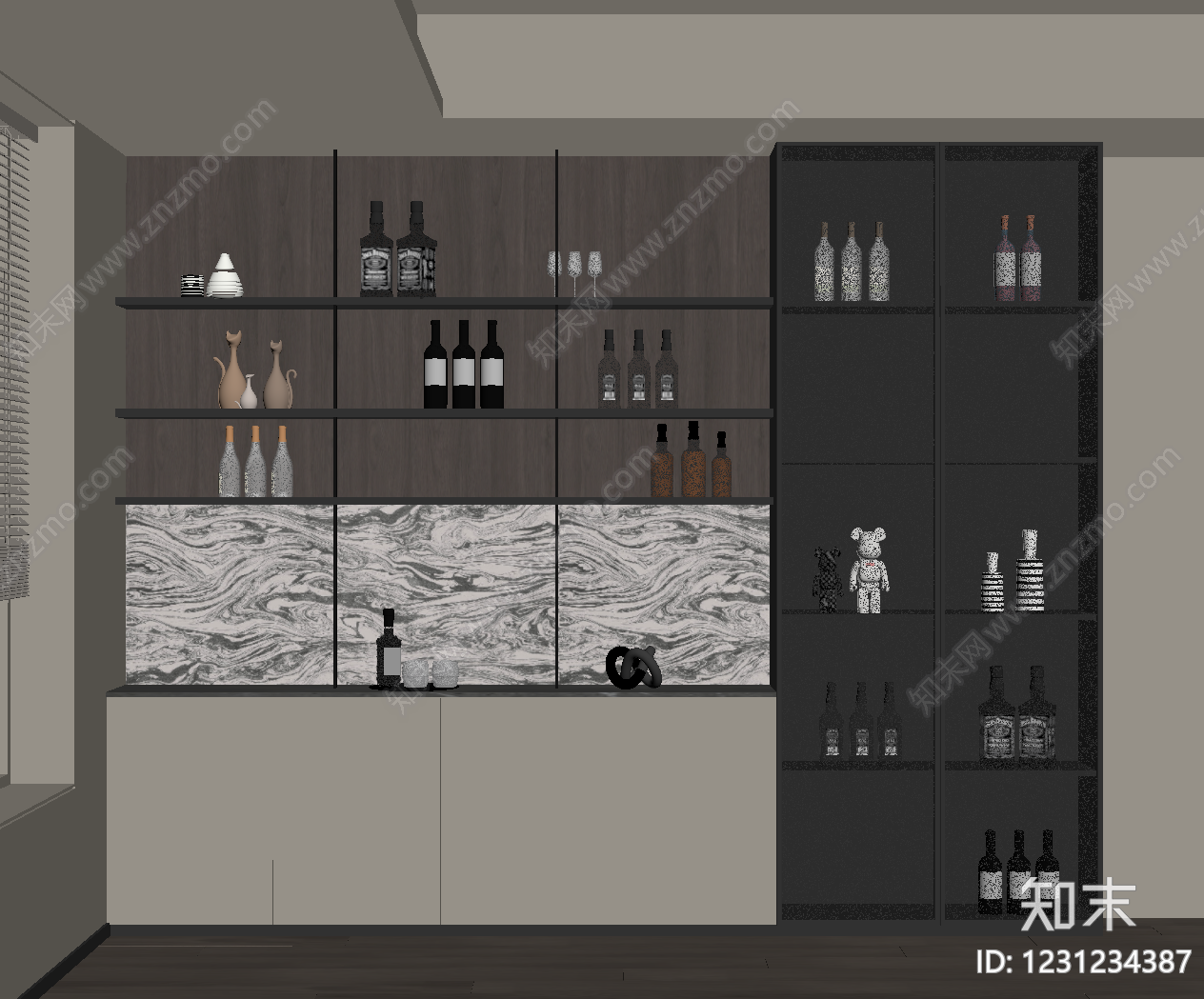 现代简约酒柜SU模型下载【ID:1231234387】