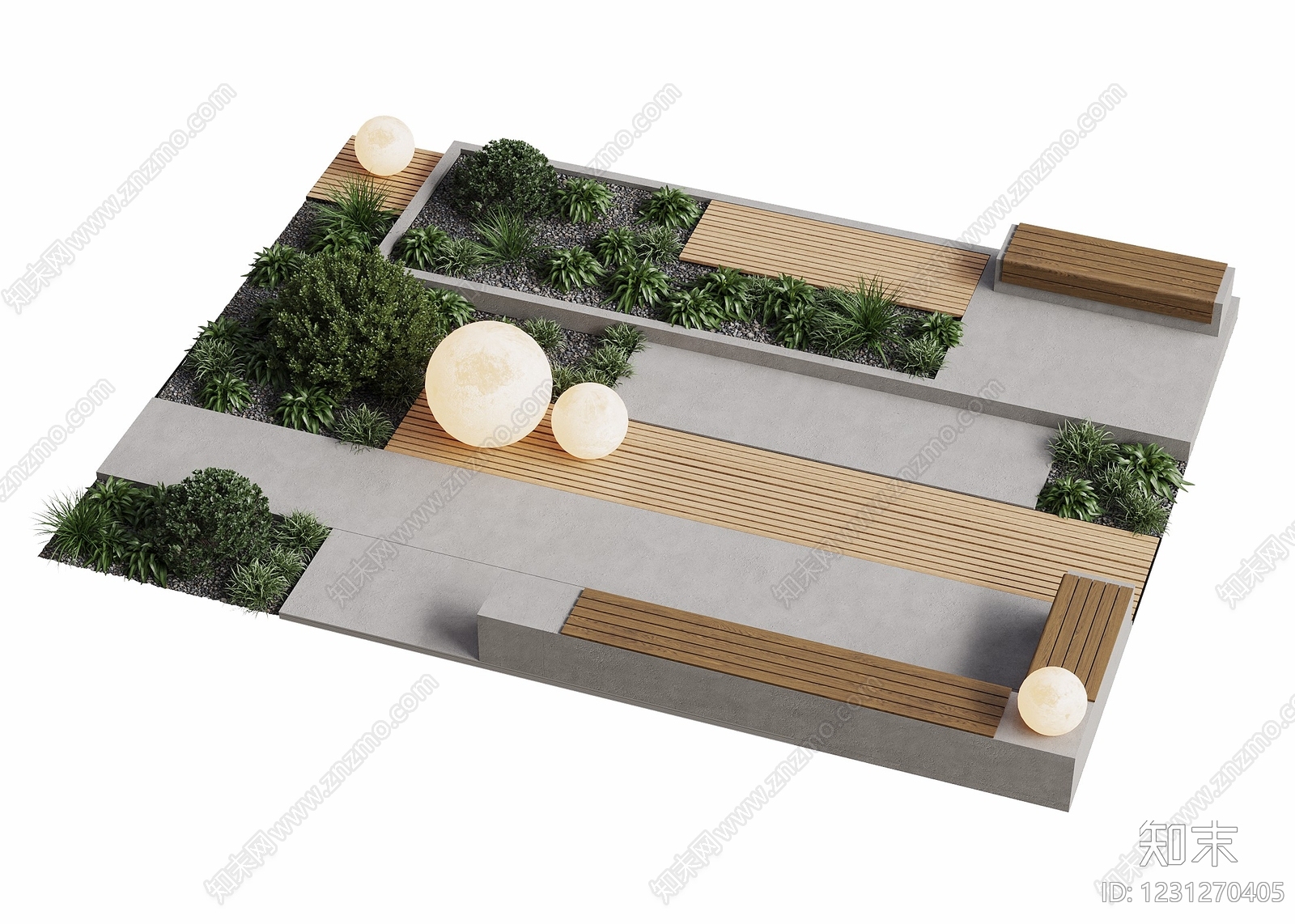 现代主义休憩花园3D模型渲染效果图