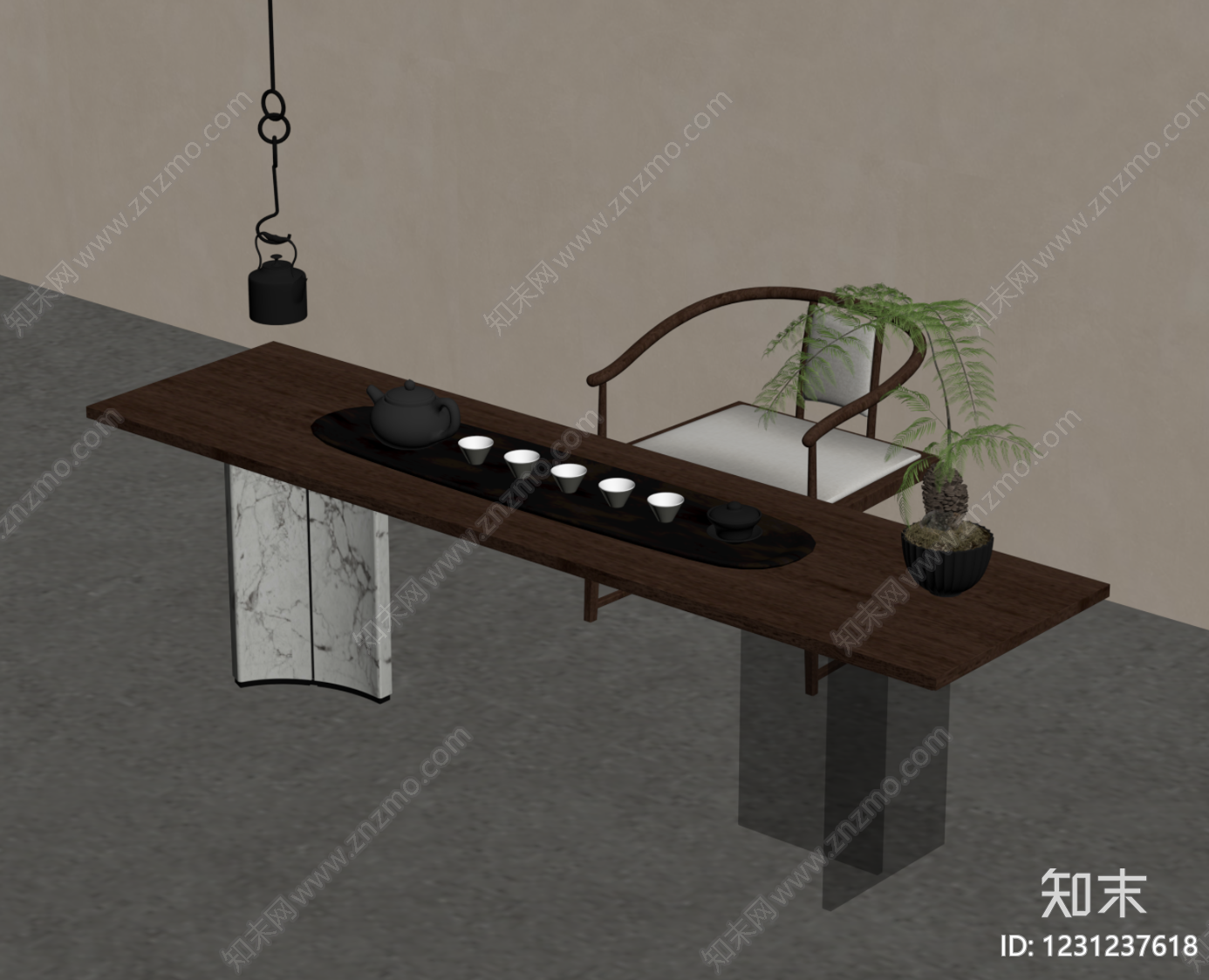 新中式茶桌椅SU模型下载【ID:1231237618】
