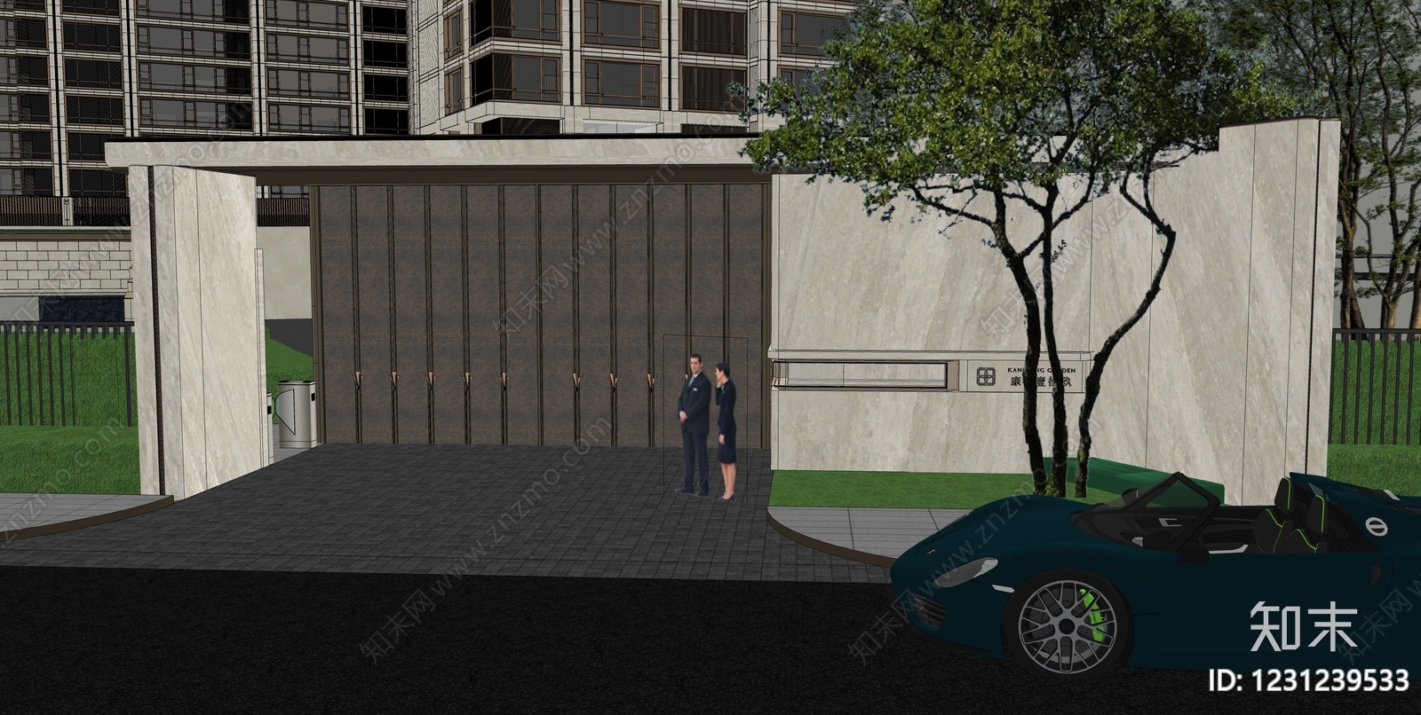 新中式景观小区景观SU模型下载【ID:1231239533】