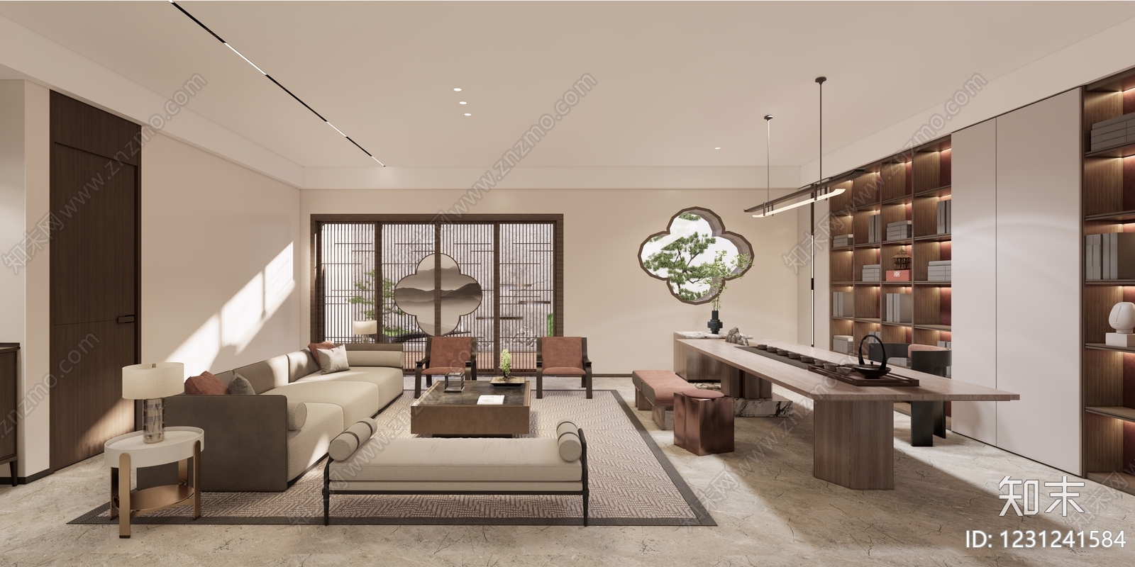 新中式茶室SU模型下载【ID:1231241584】