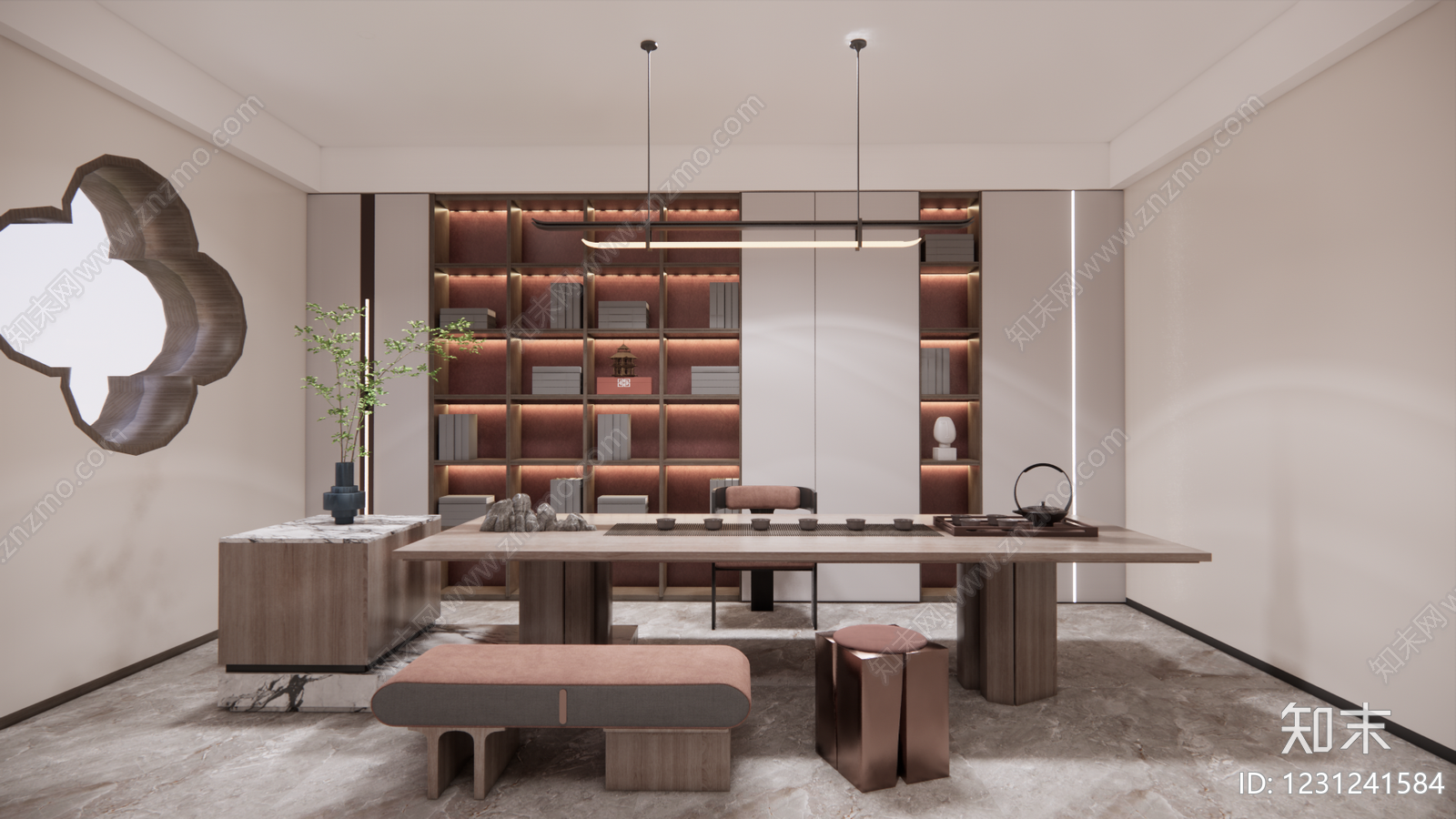 新中式茶室SU模型下载【ID:1231241584】
