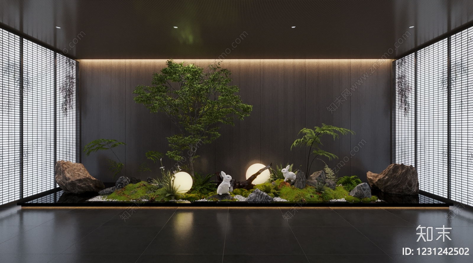 新中式室内景观3D模型下载【ID:1231242502】