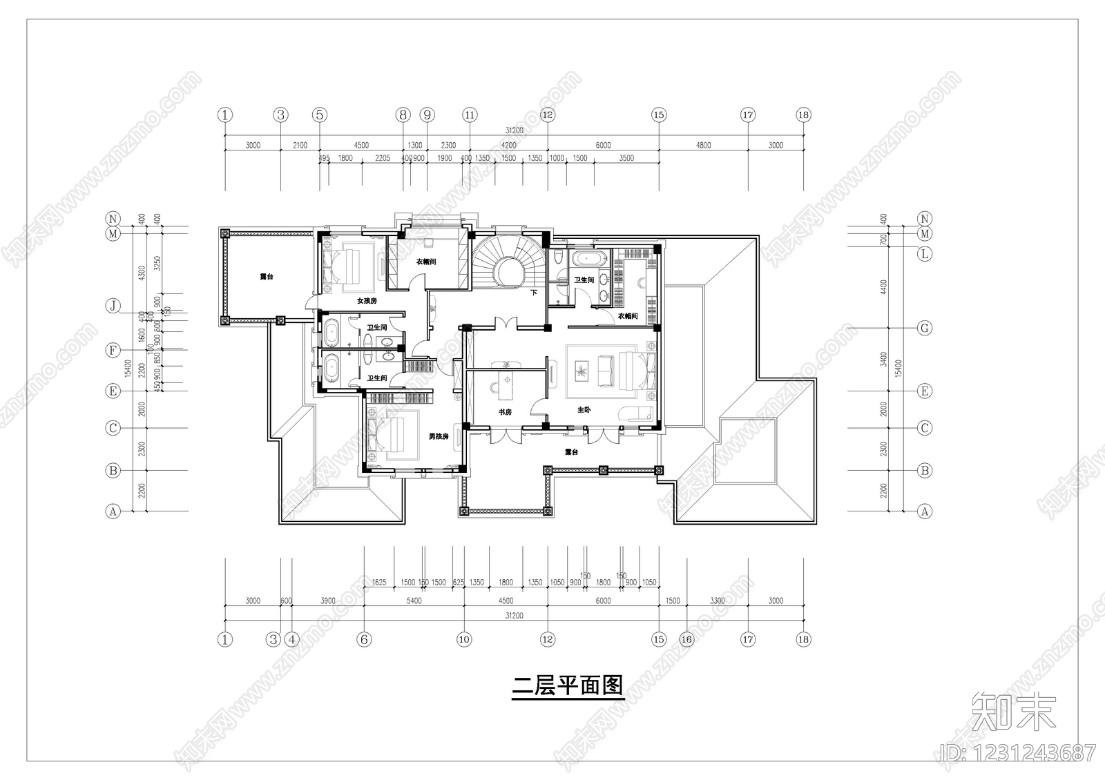 别墅建筑cad施工图下载【ID:1231243687】