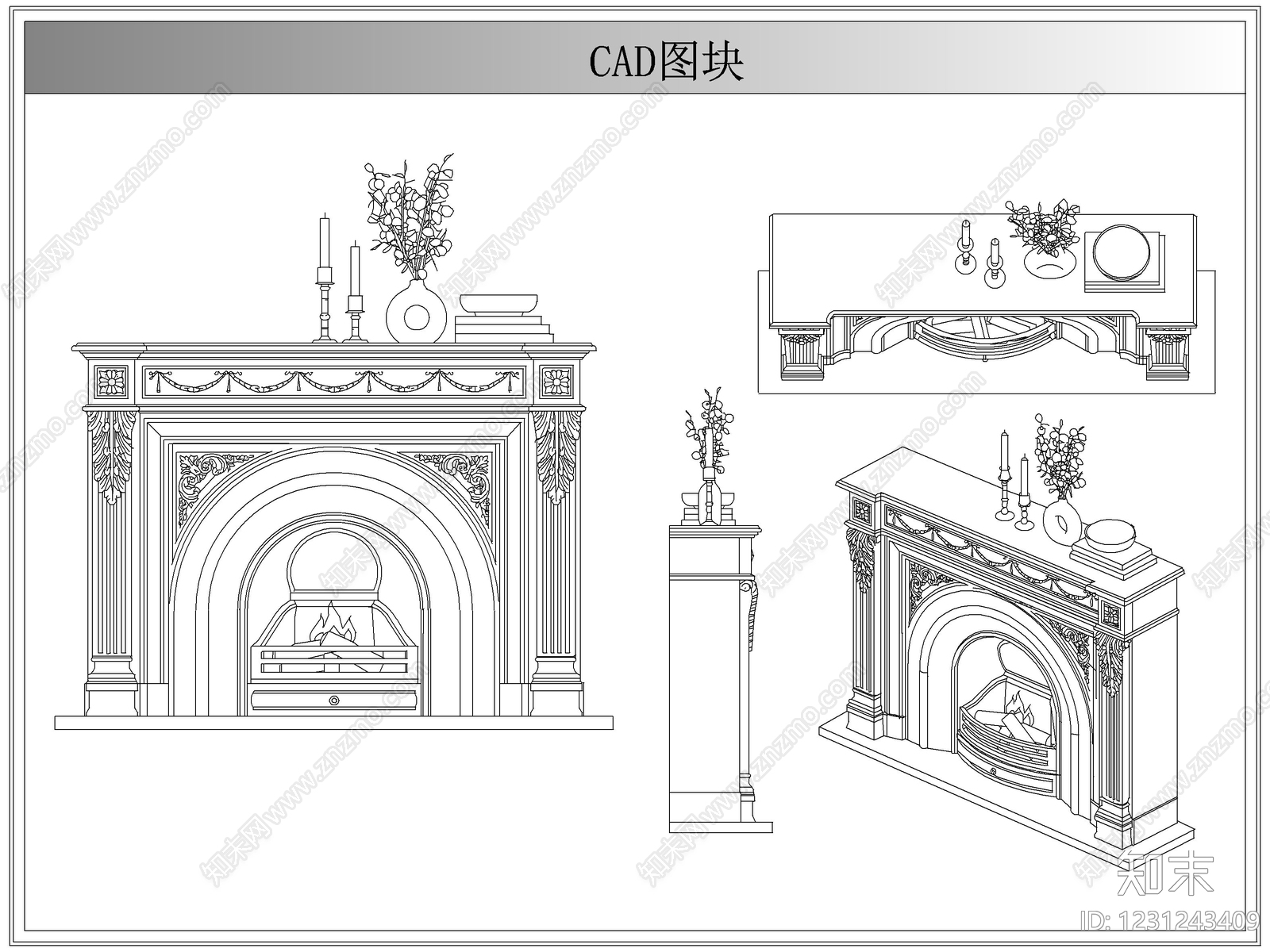 综合软装摆件图库cad施工图下载【ID:1231243409】