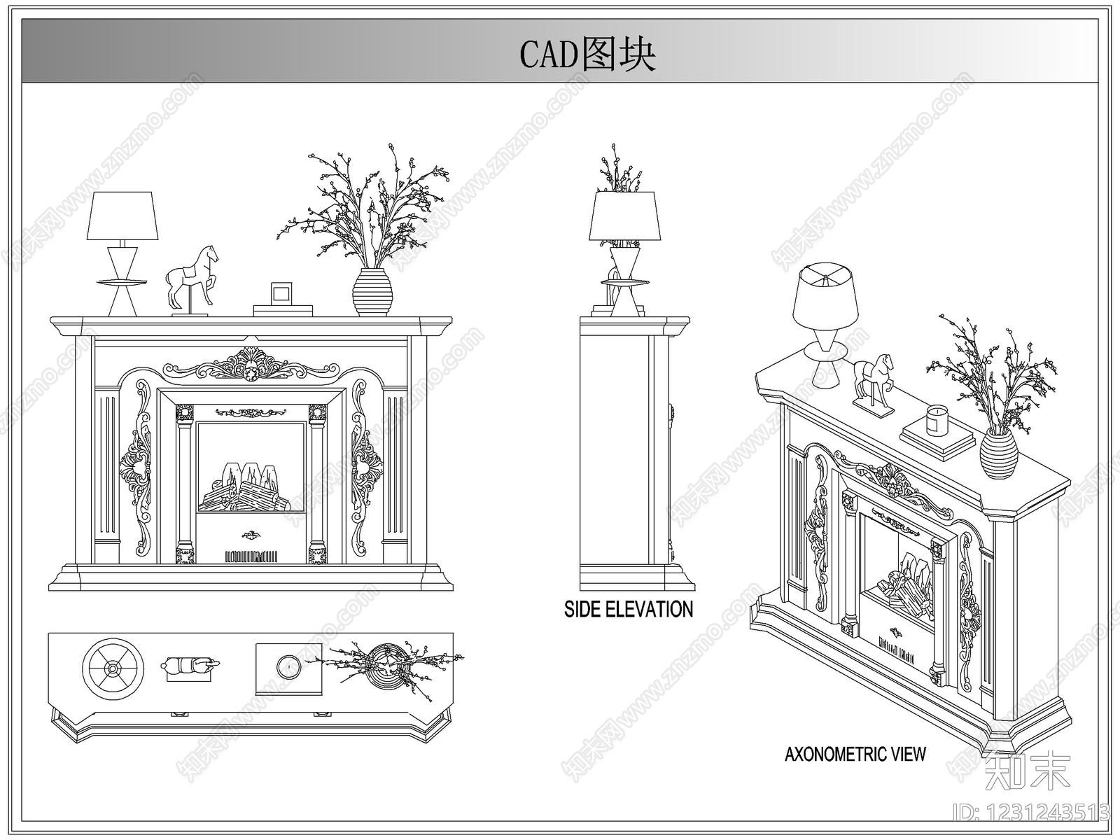 综合软装摆件图库cad施工图下载【ID:1231243513】