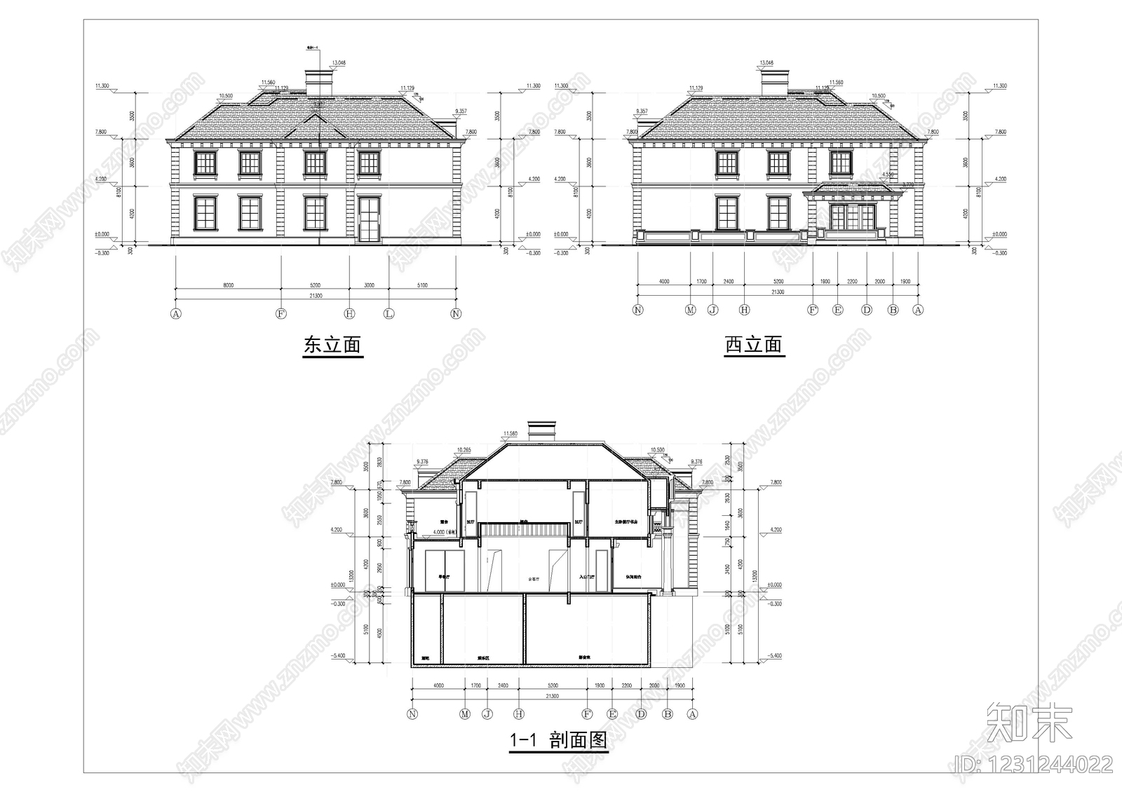 别墅建筑cad施工图下载【ID:1231244022】