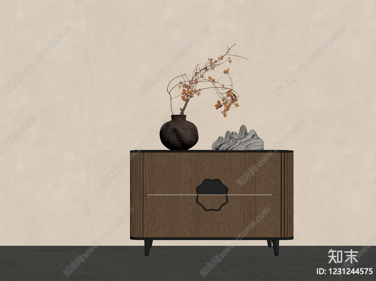 新中式床头柜SU模型下载【ID:1231244575】