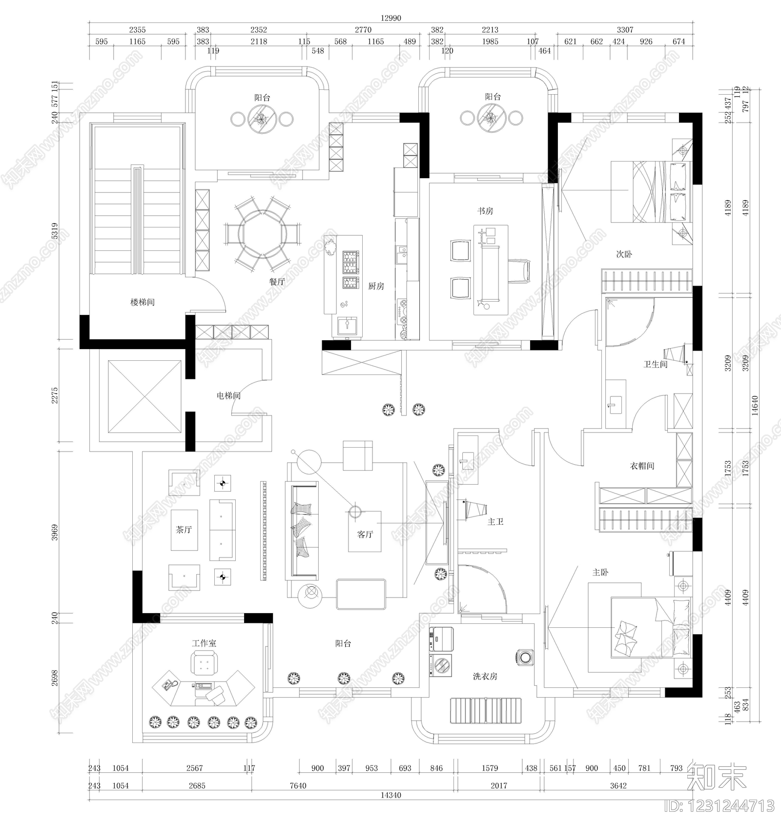小户型平层cad施工图下载【ID:1231244713】