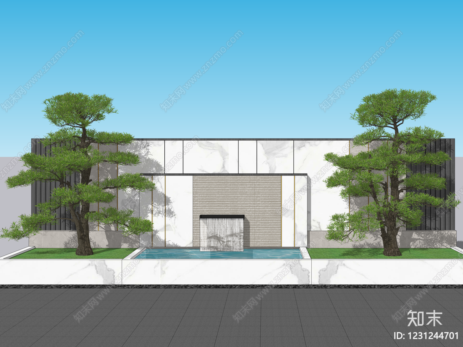 新中式景观景墙SU模型下载【ID:1231244701】