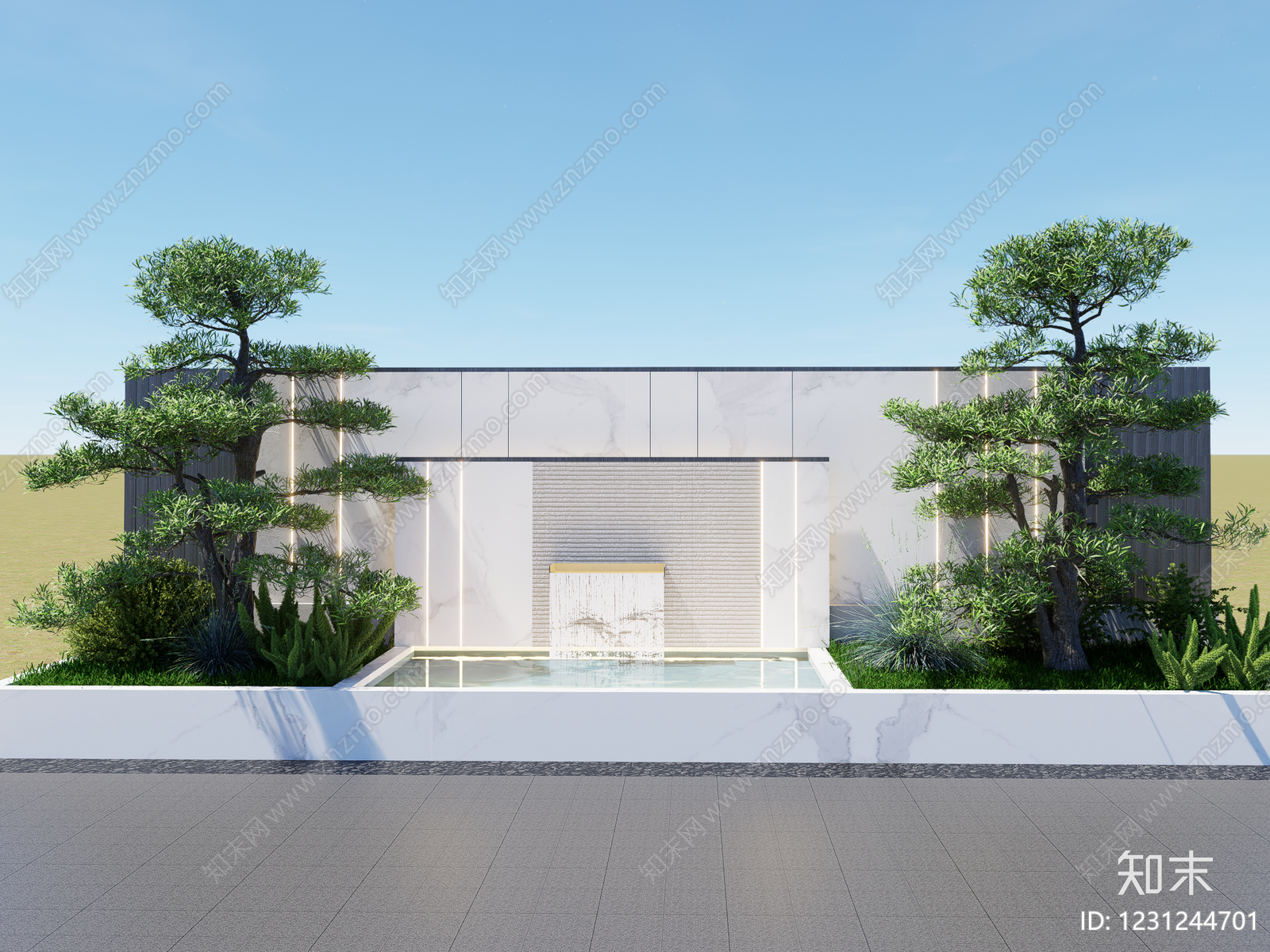 新中式景观景墙SU模型下载【ID:1231244701】