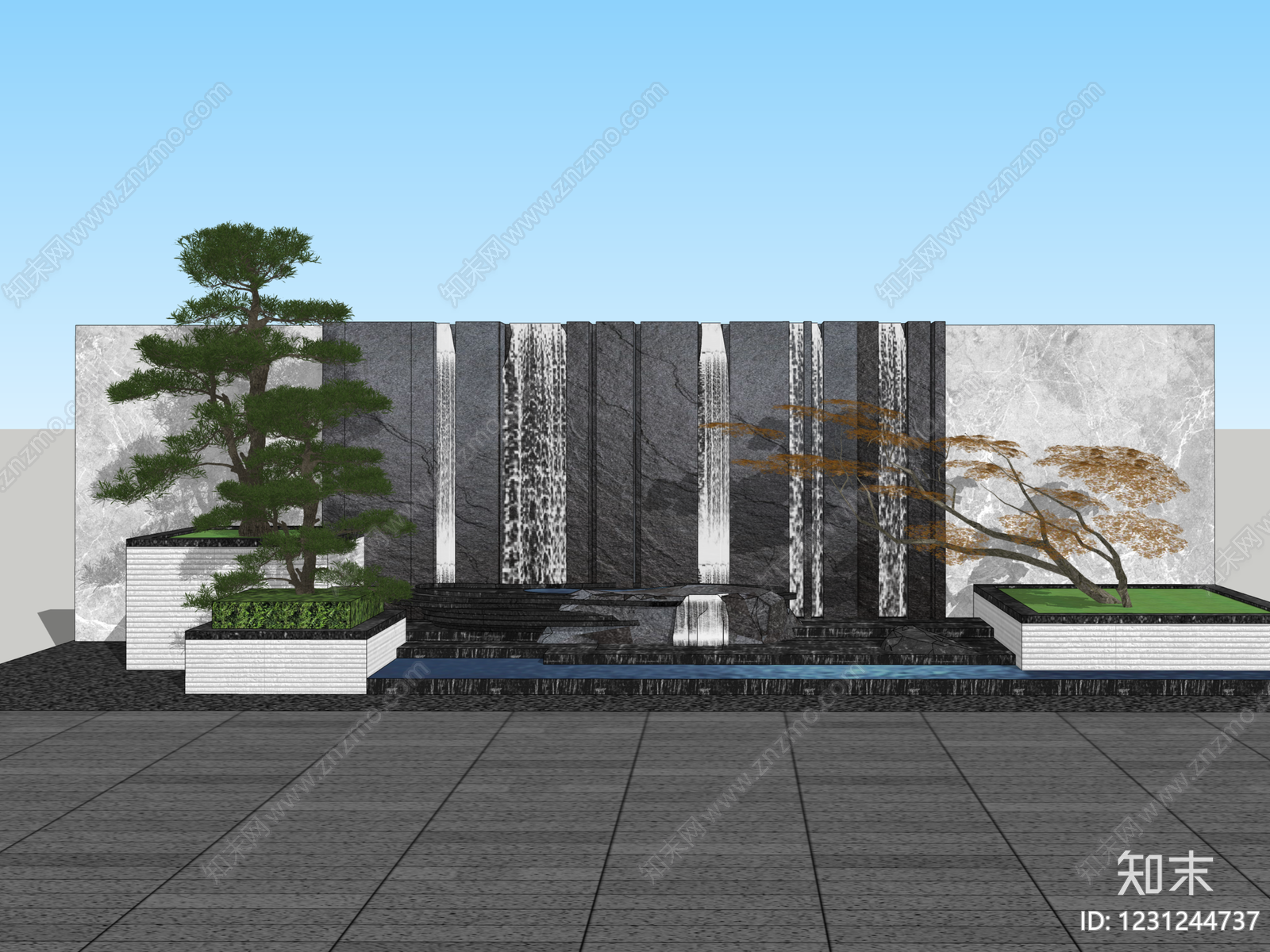新中式景观景墙SU模型下载【ID:1231244737】