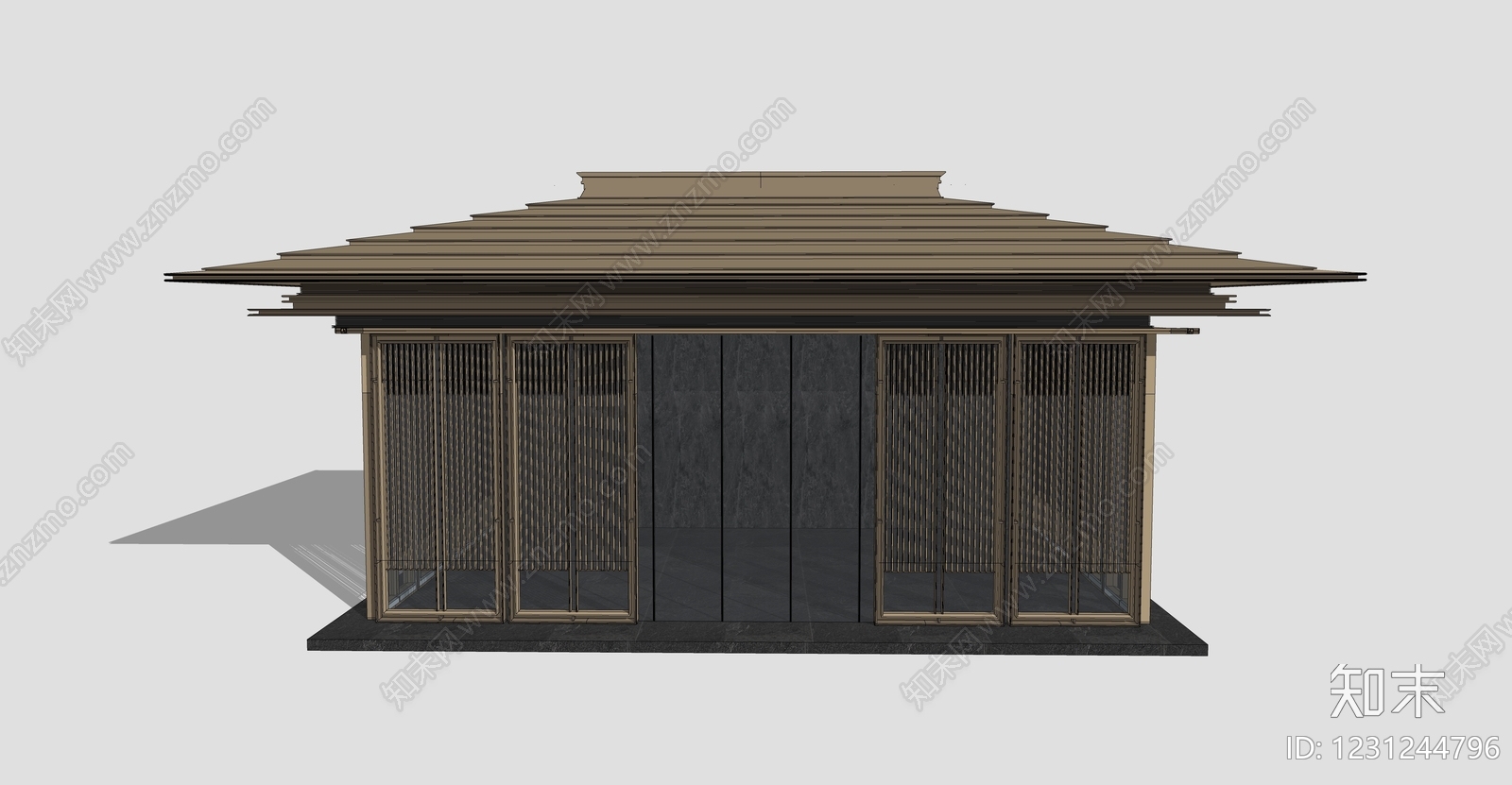 新中式风格建筑SU模型下载【ID:1231244796】