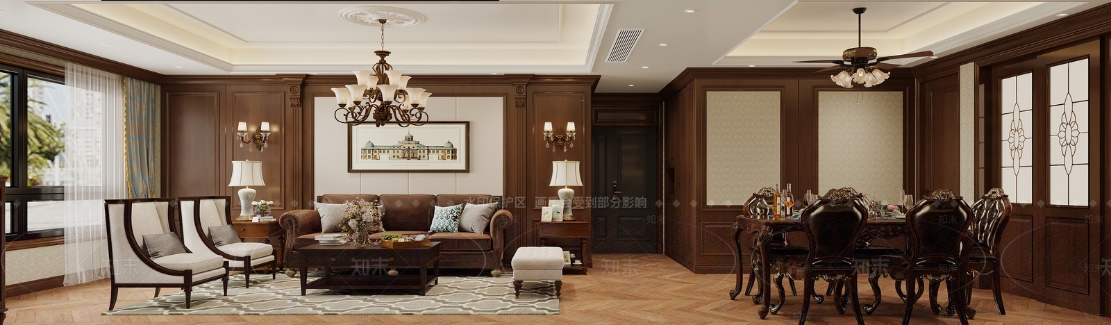 美式别墅客餐厅3D模型下载【ID:1231246930】