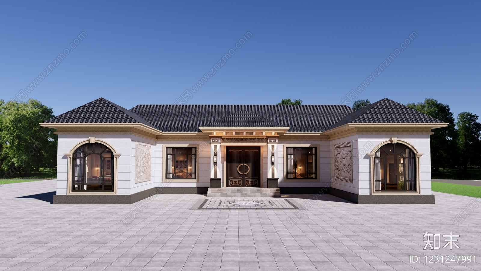 新中式独栋别墅SU模型下载【ID:1231247991】