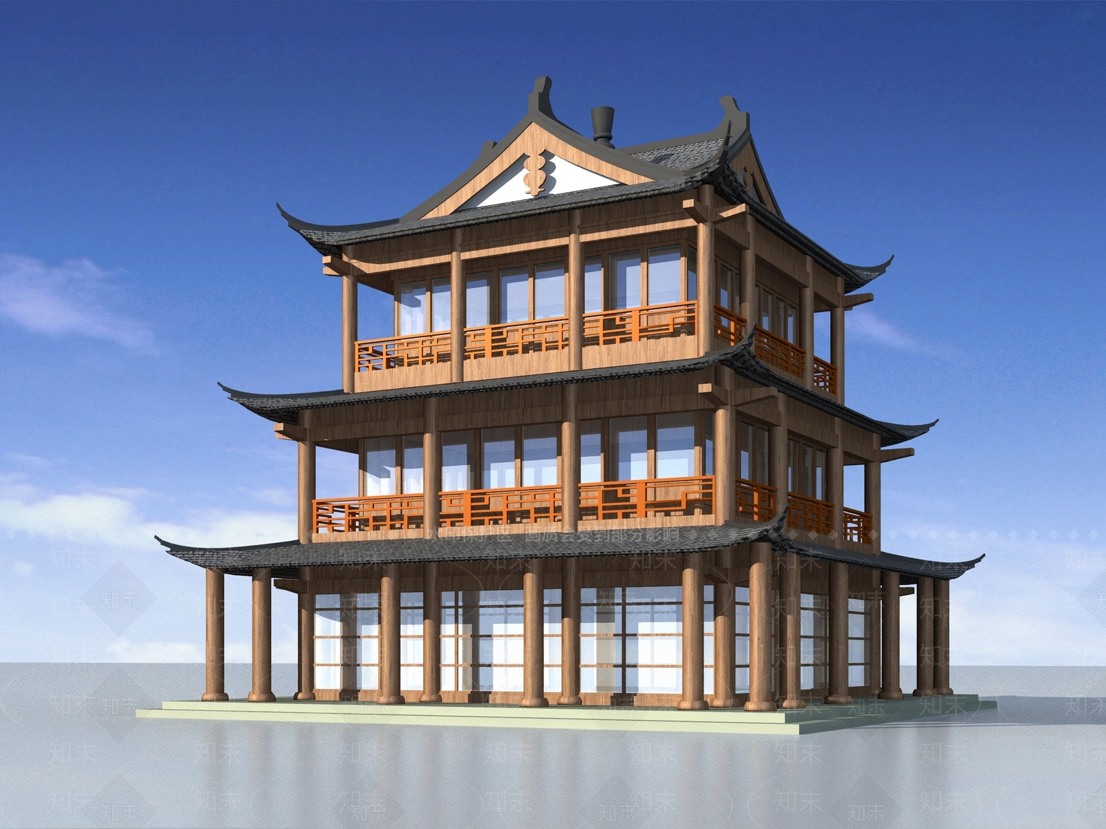 中式古建古建3D模型渲染效果图