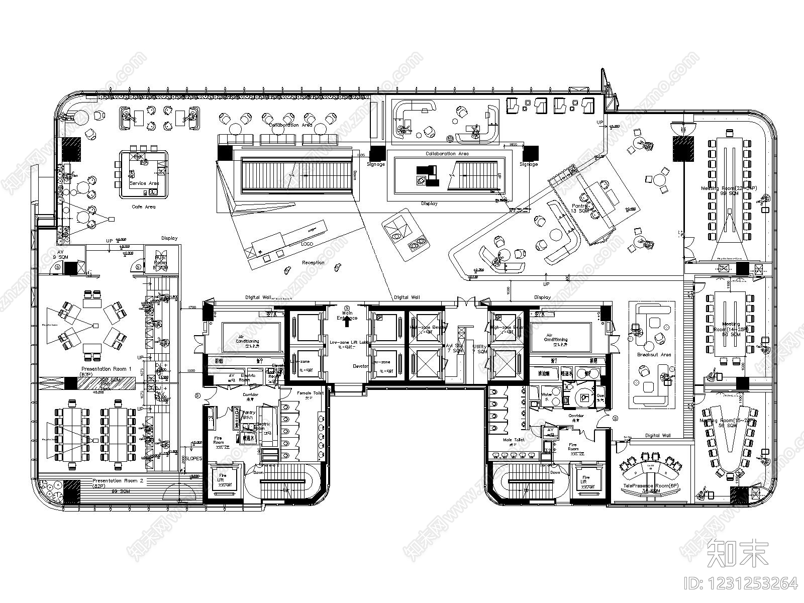 整体办公空间cad施工图下载【ID:1231253264】