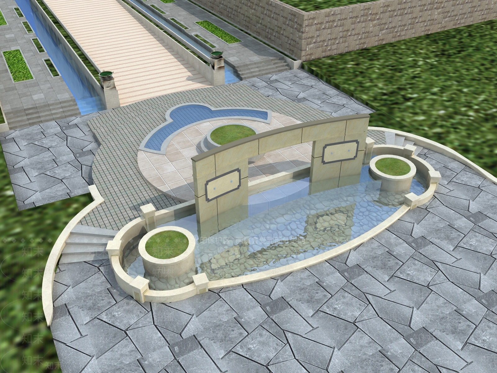 新中式景观广场景观3D模型下载【ID:1231255182】