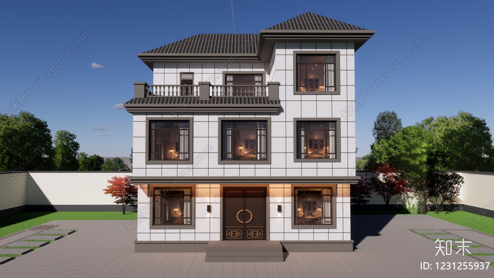 新中式独栋别墅SU模型下载【ID:1231255937】