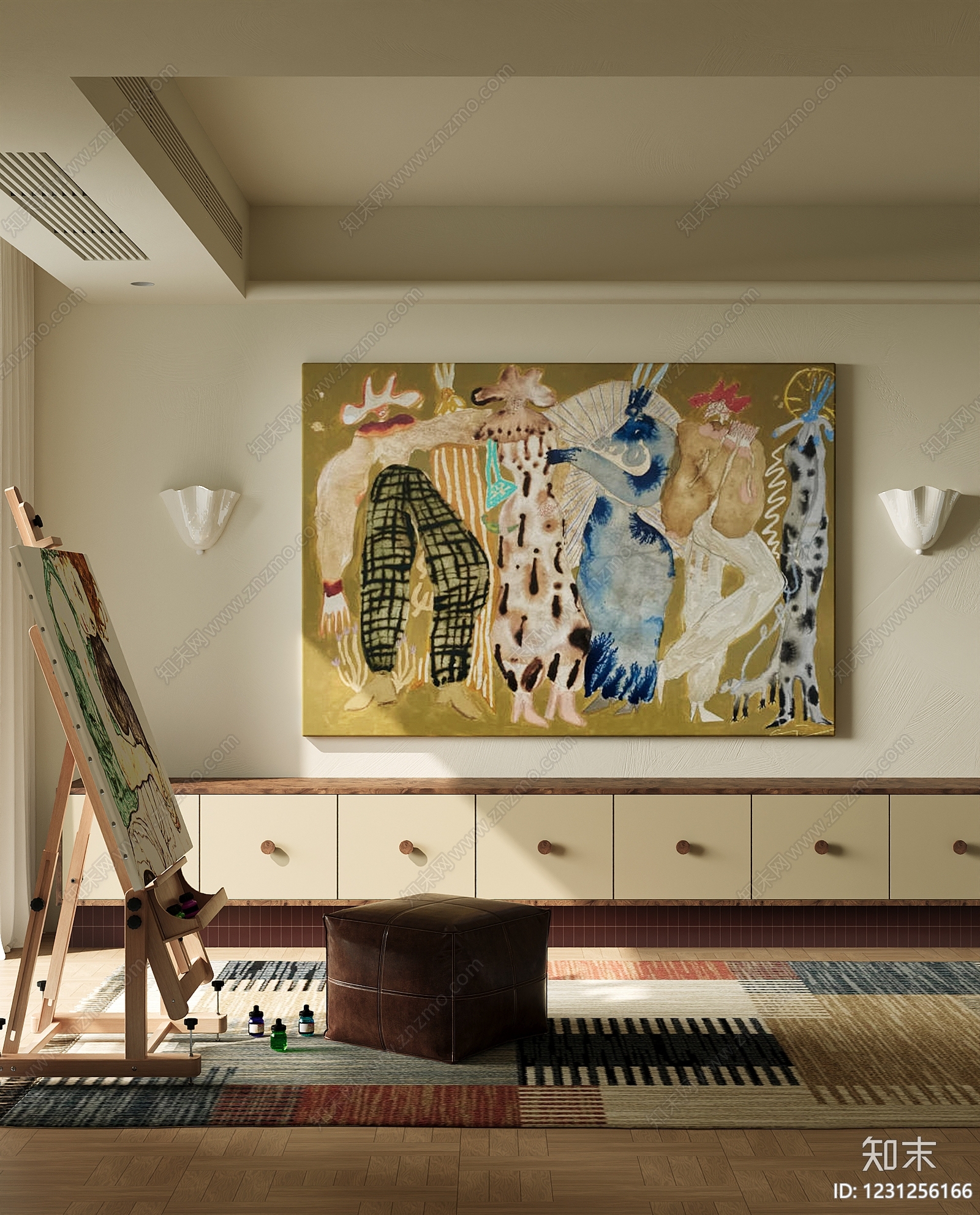 中古风抽象挂画3D模型下载【ID:1231256166】