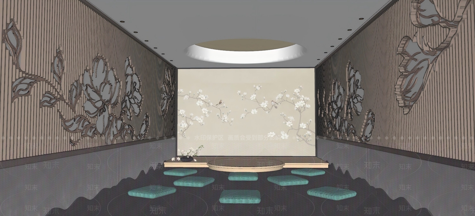 新中式瑜伽室SU模型下载【ID:1231256315】