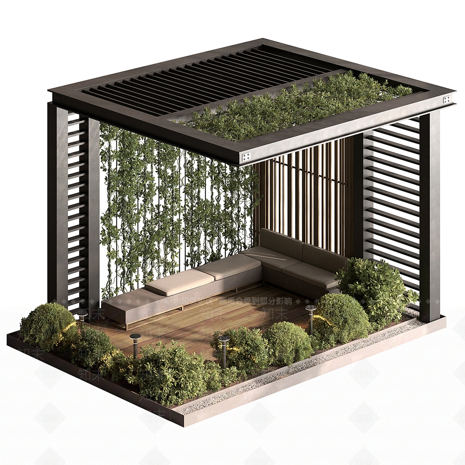 现代廊架空间3D模型下载【ID:1231256883】