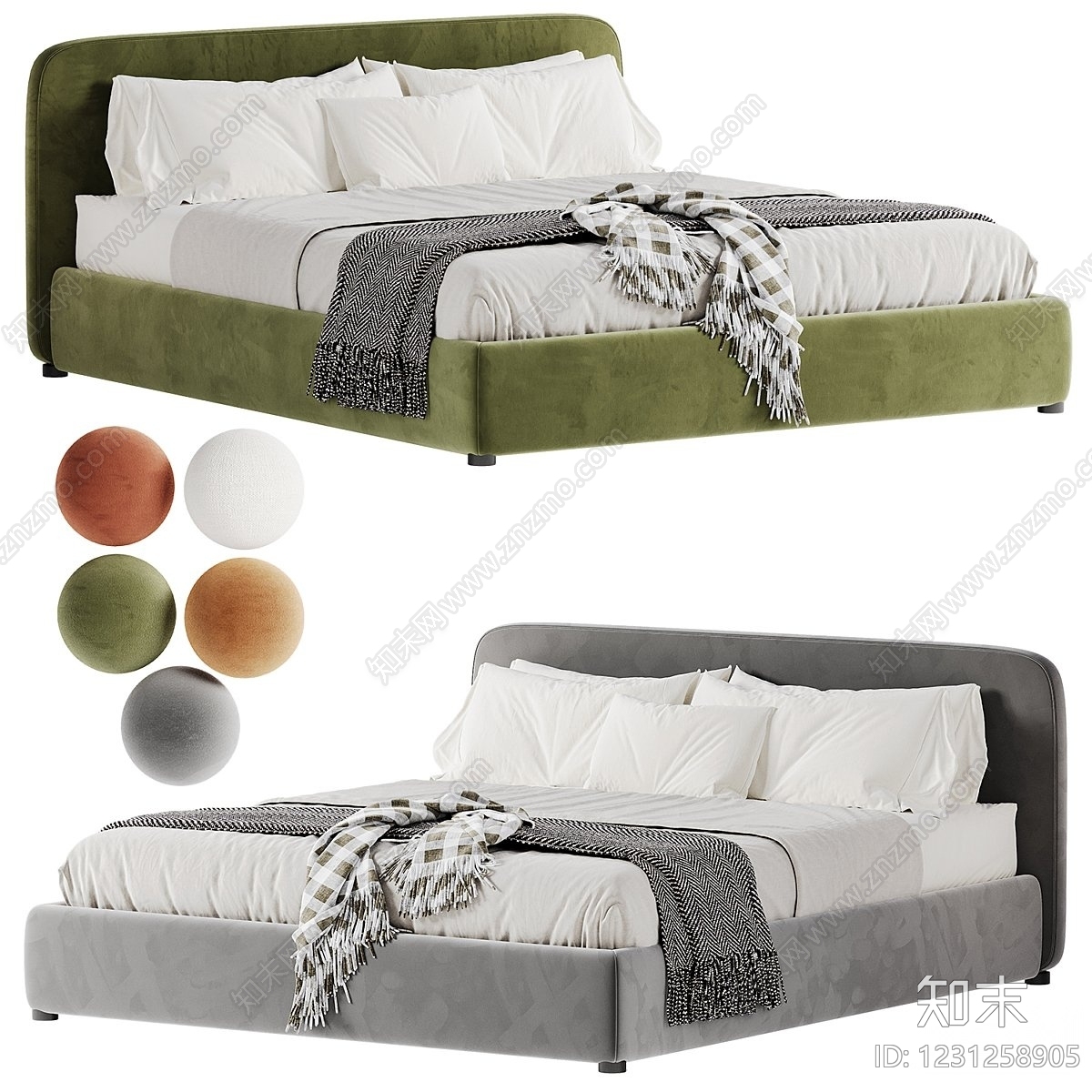 现代简约床品3D模型下载【ID:1231258905】